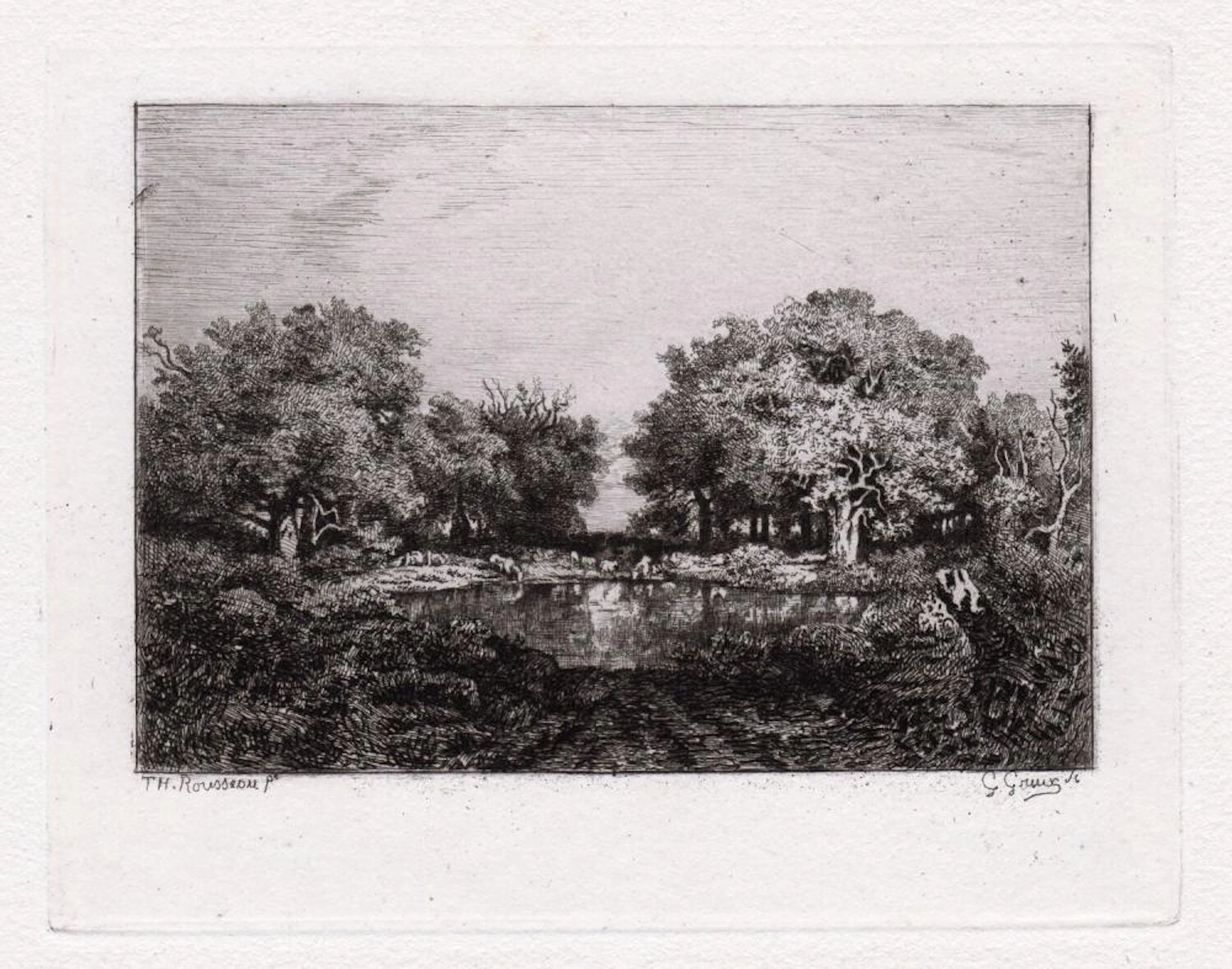 1873 Theodore Rousseau The Forest etching signed