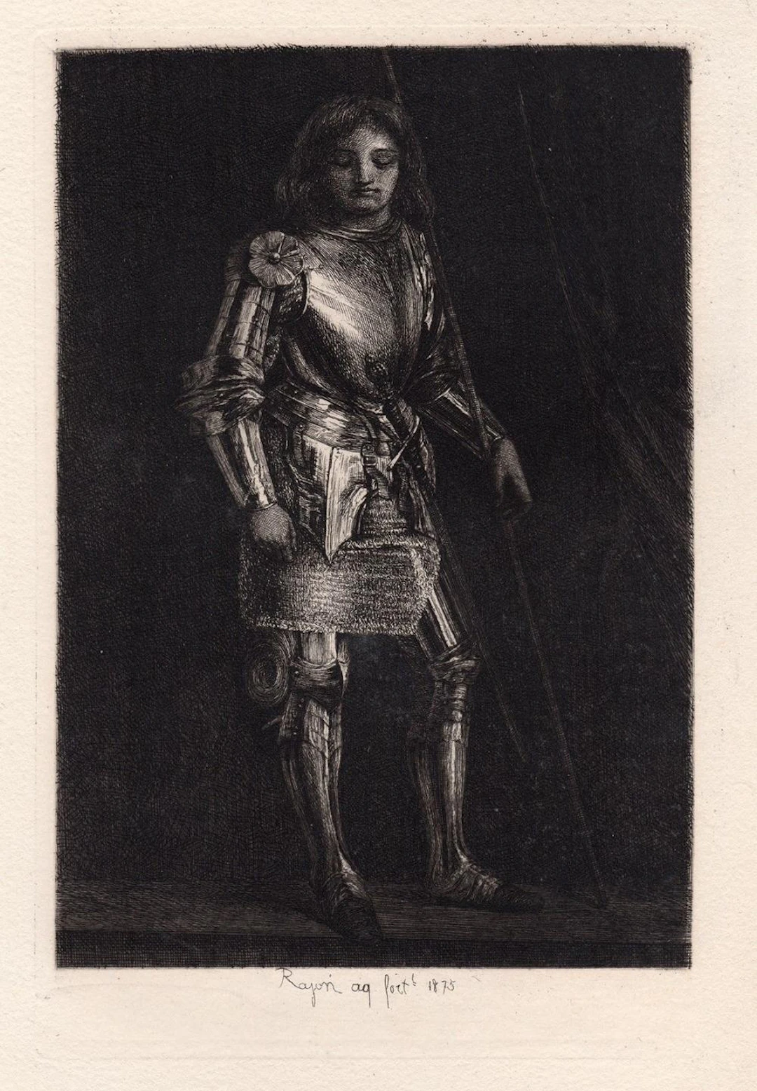 1875 Giorgione A Knight in Armour etching signed
