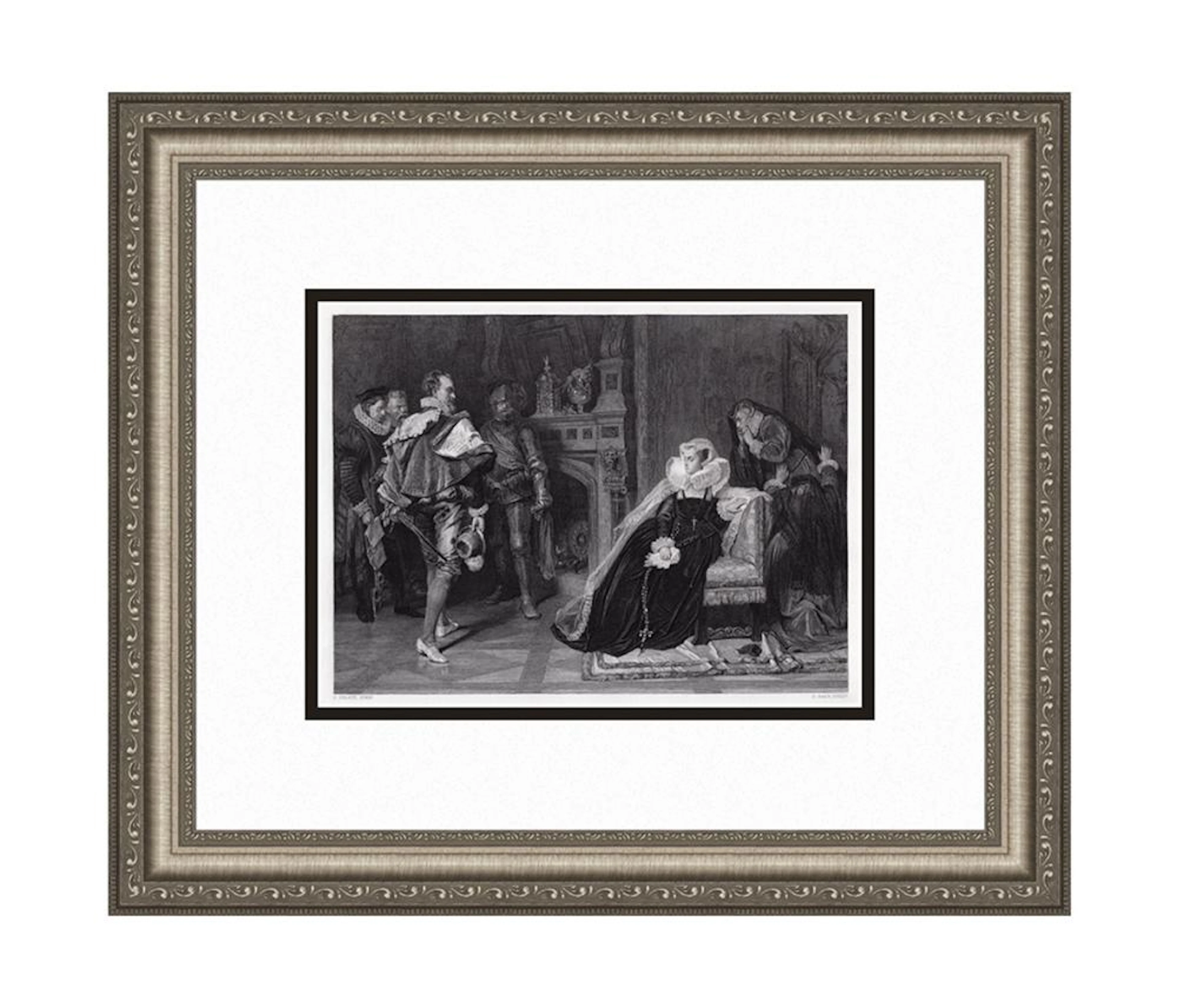 Carlo Piloty The Death Warrant-Mary Queen of Scots engraving signed