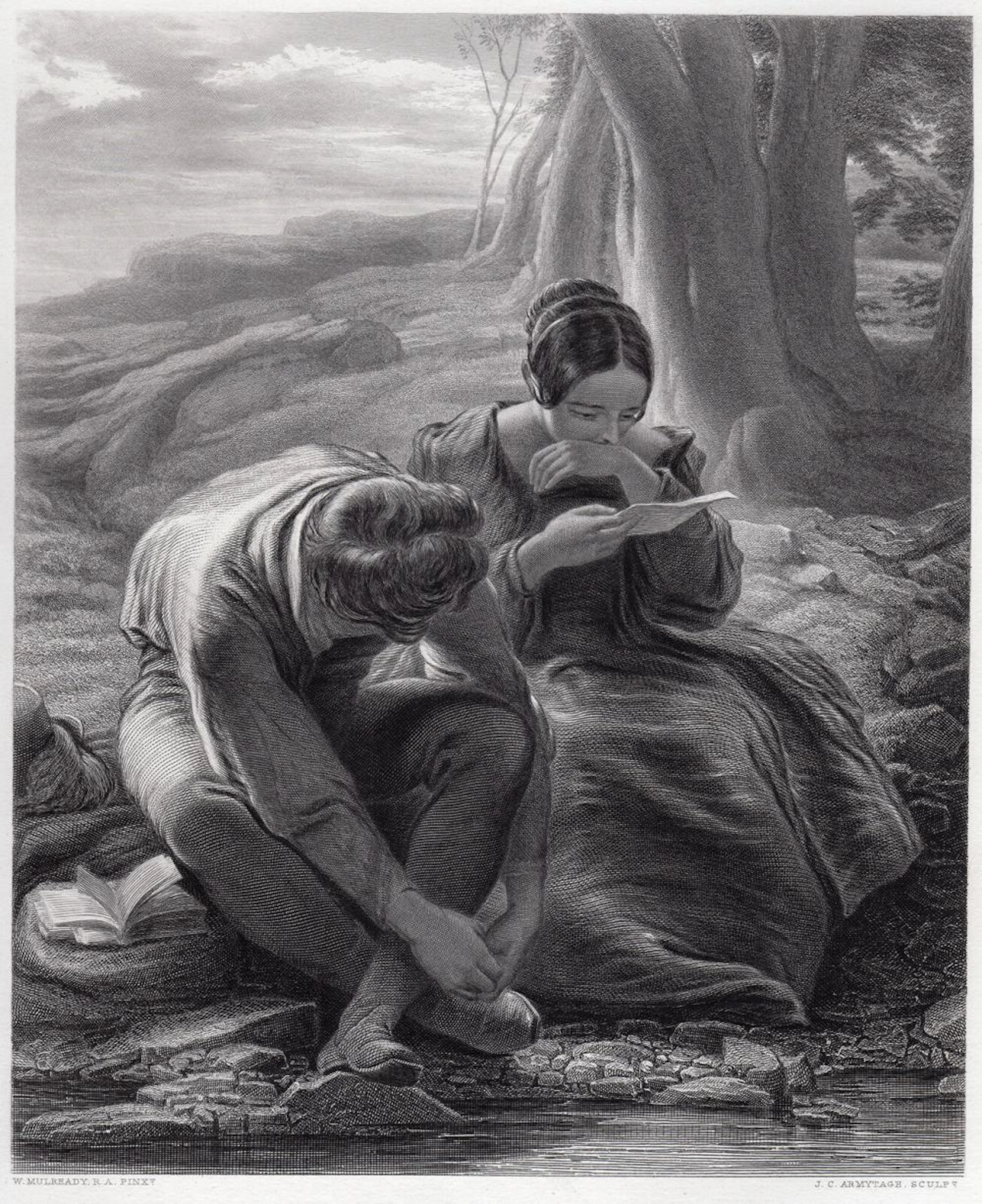 William Mulready 1876 engraving The Sonnet signed