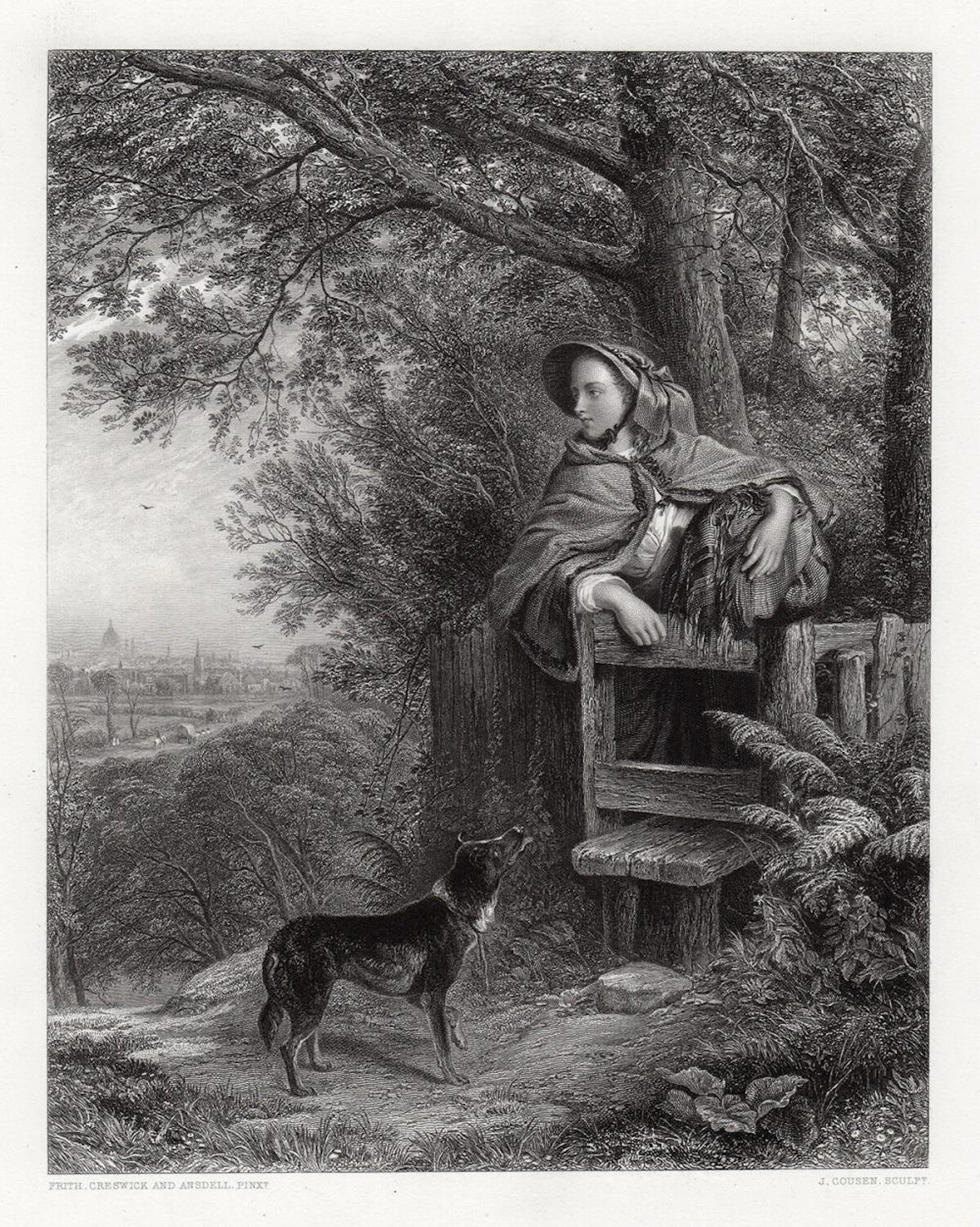 1865 William Powell Frith Suspense engraving signed