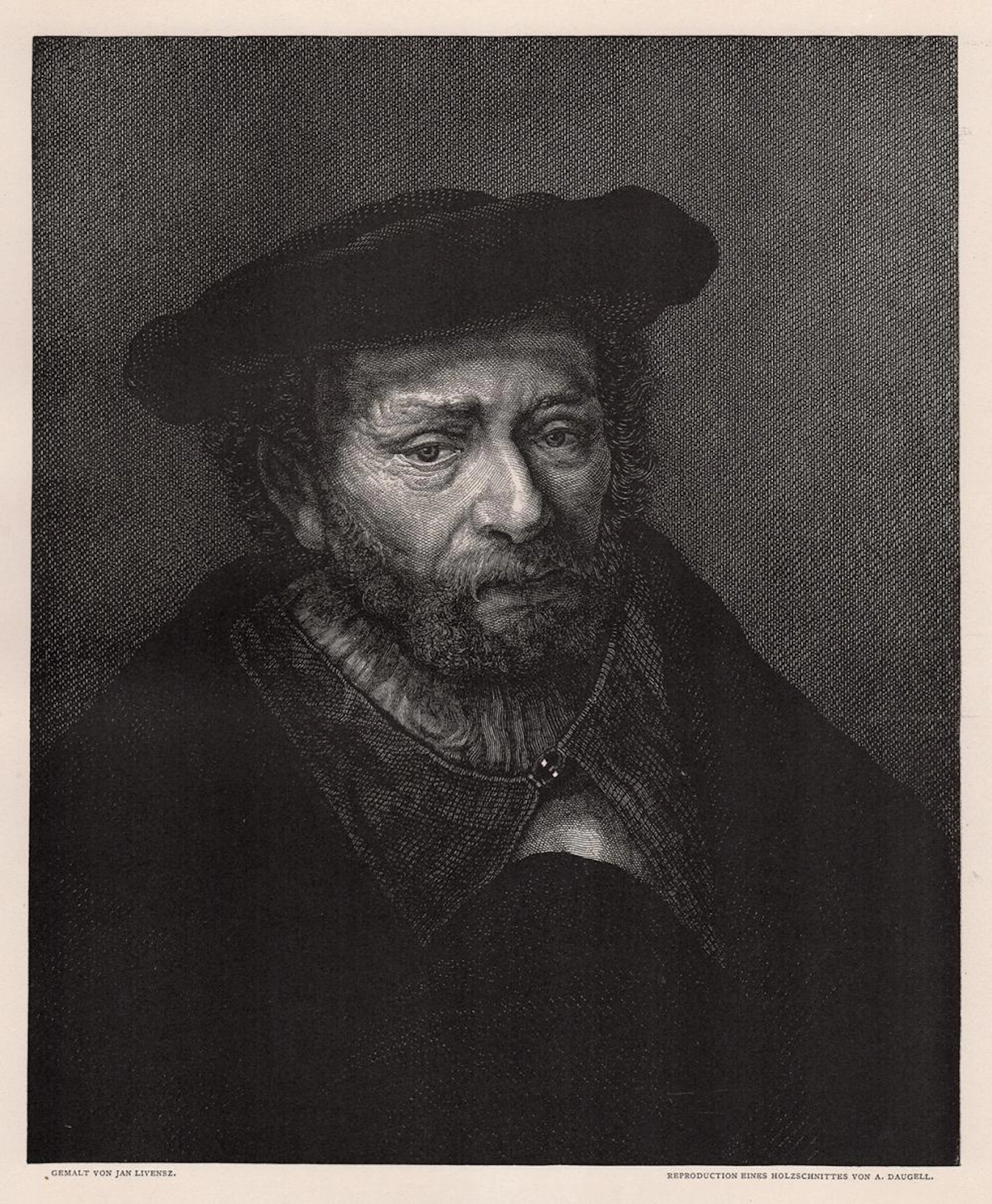 1887 Jan Lievens Bildniss eines Juden (Portrait of a Jew) woodcut signed