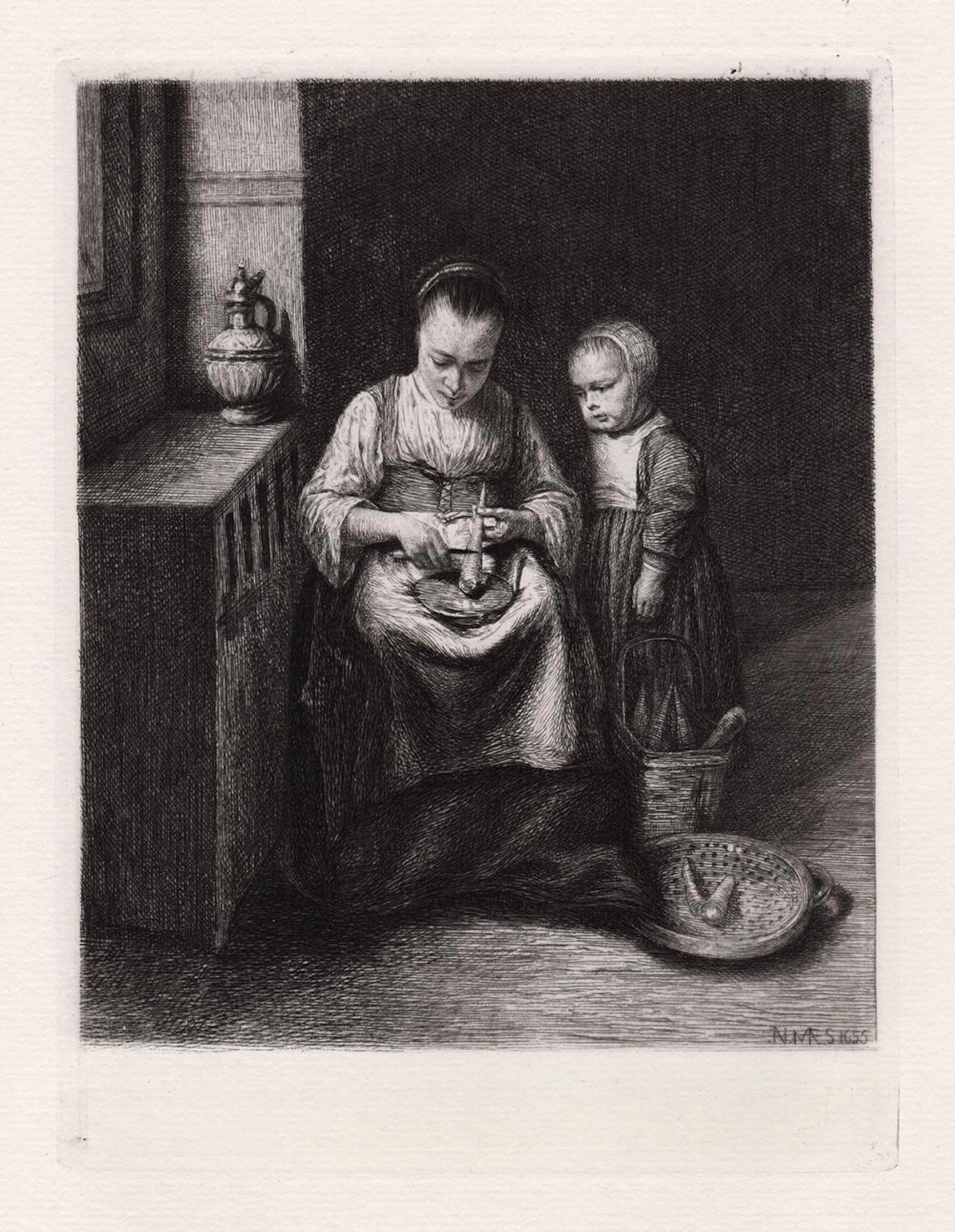icolas Maes Woman scraping Parsnips 1874 etching