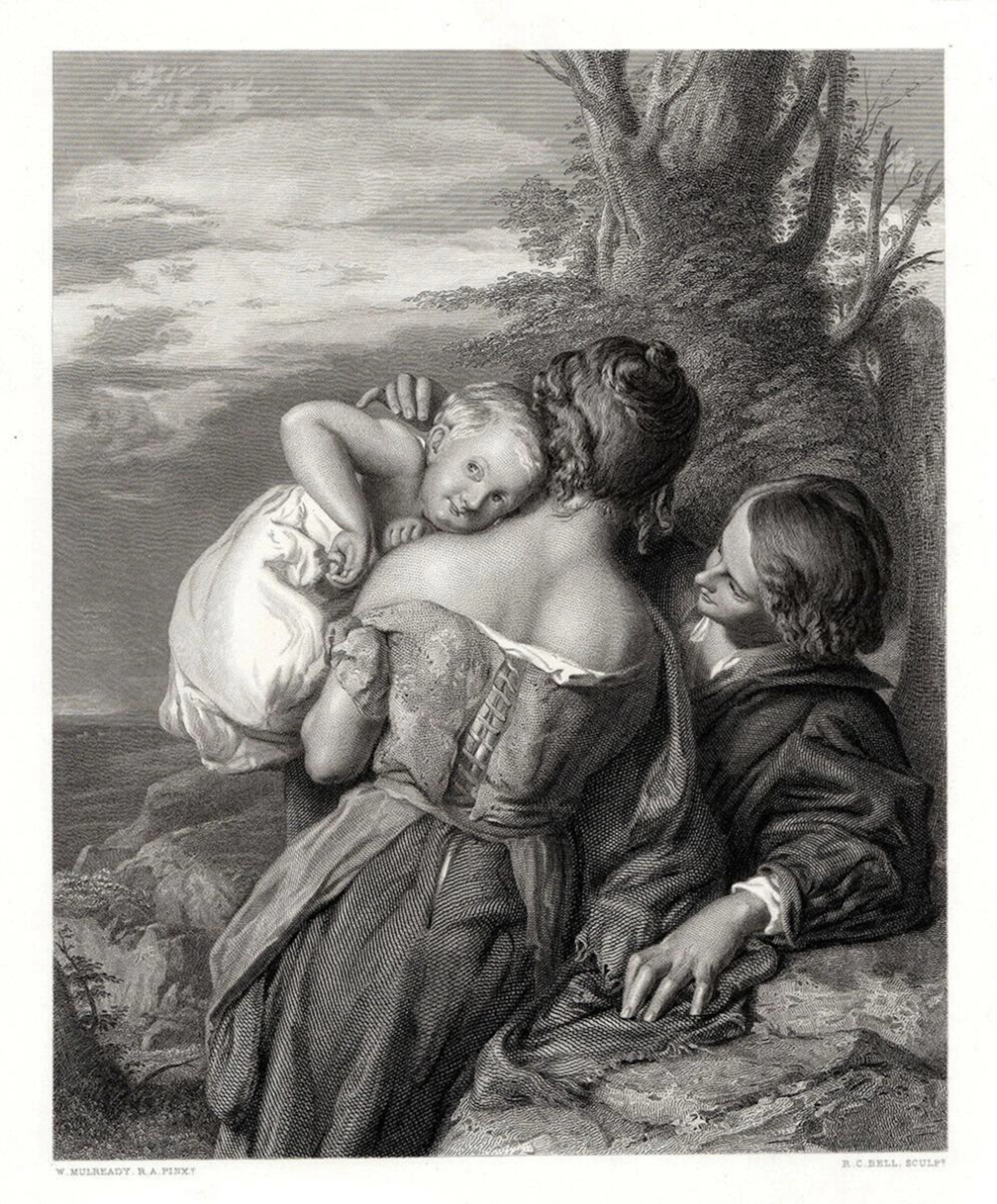 William Mulready Brother and Sister - On Pinching the Ear 1862 Engraving Signed