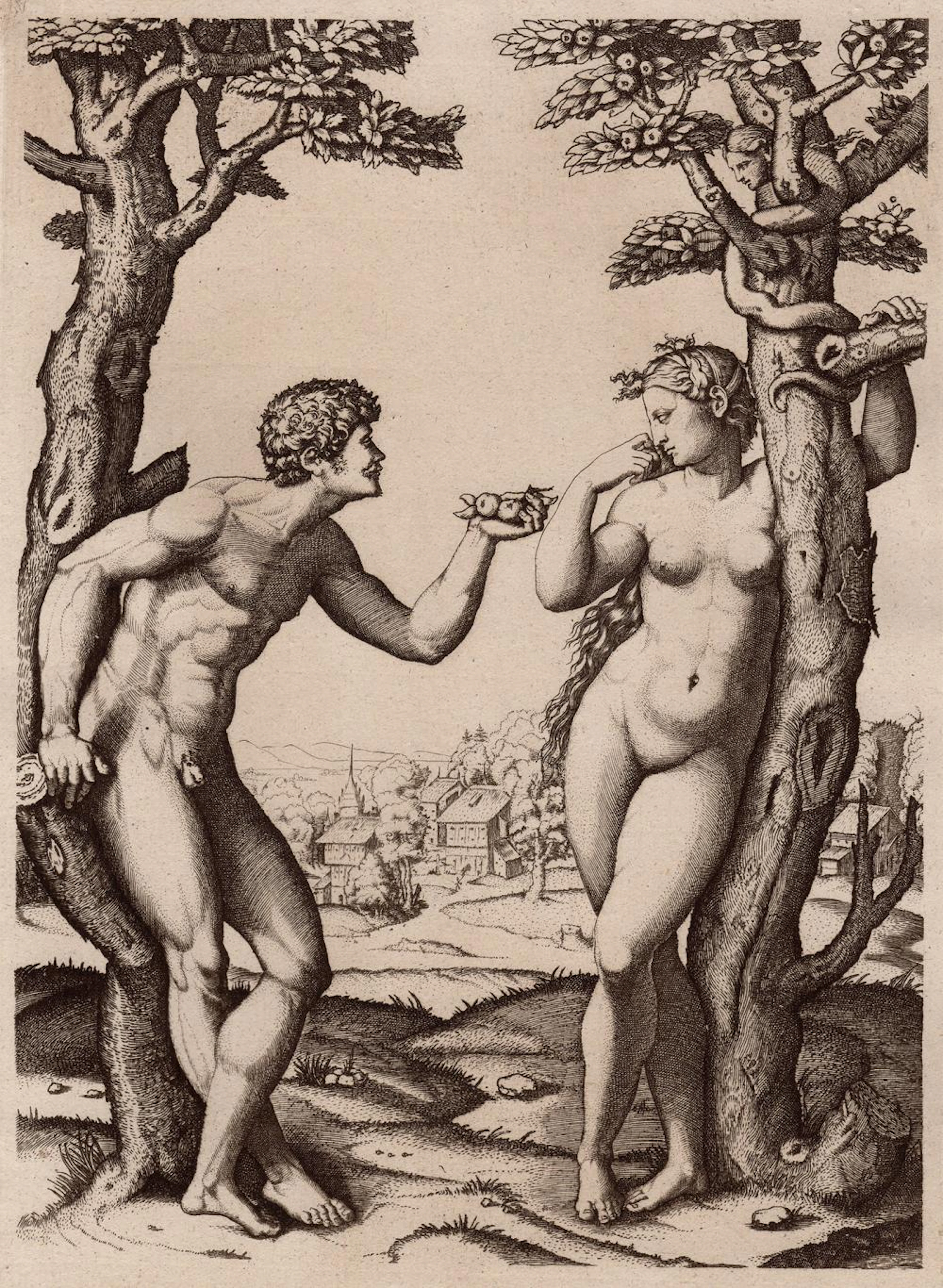 1876 Raphael Engraving Adam and Eve Durand Goring Unique