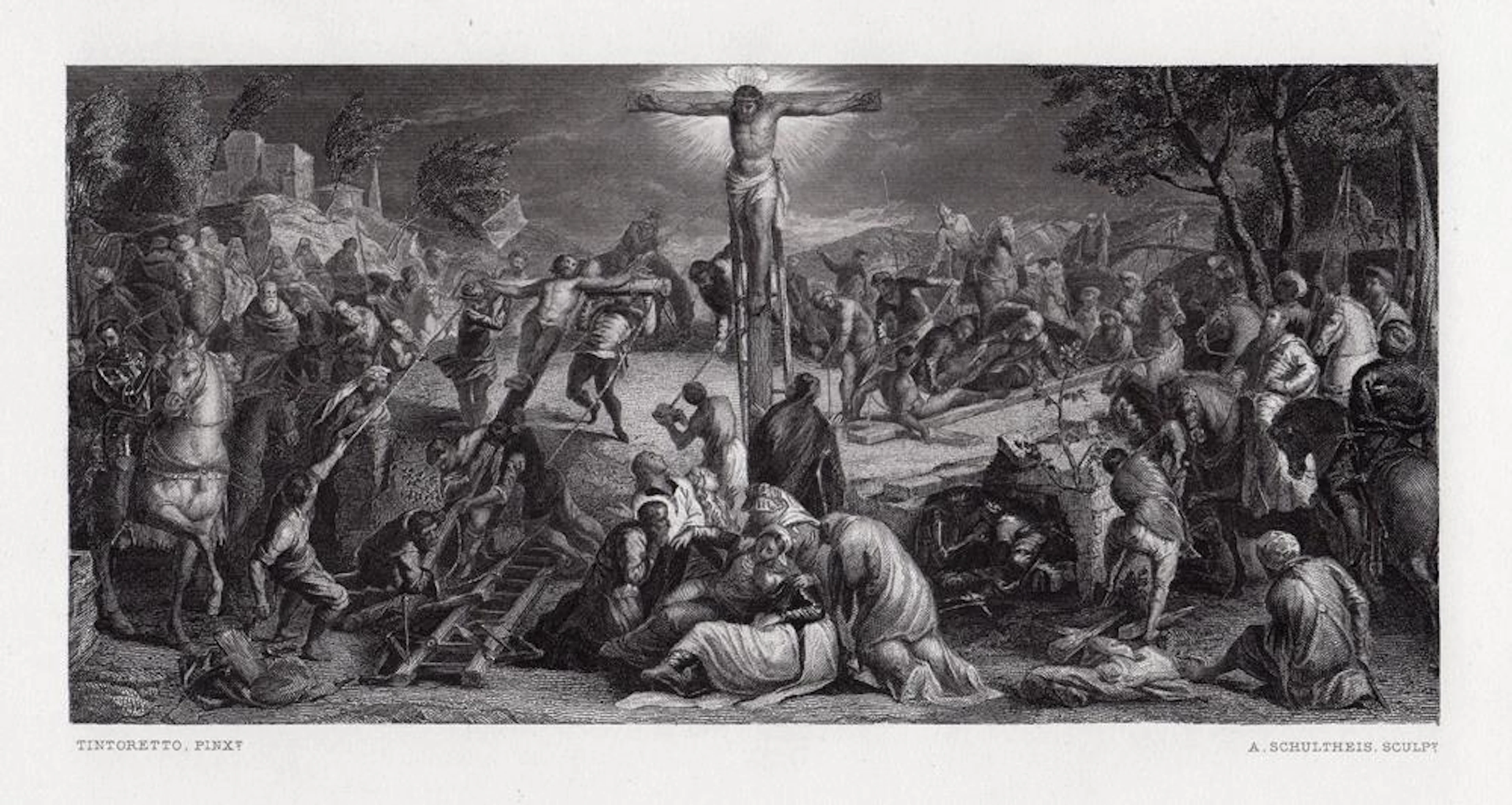 Tintoretto 1872 engraving The Crucifixion signed