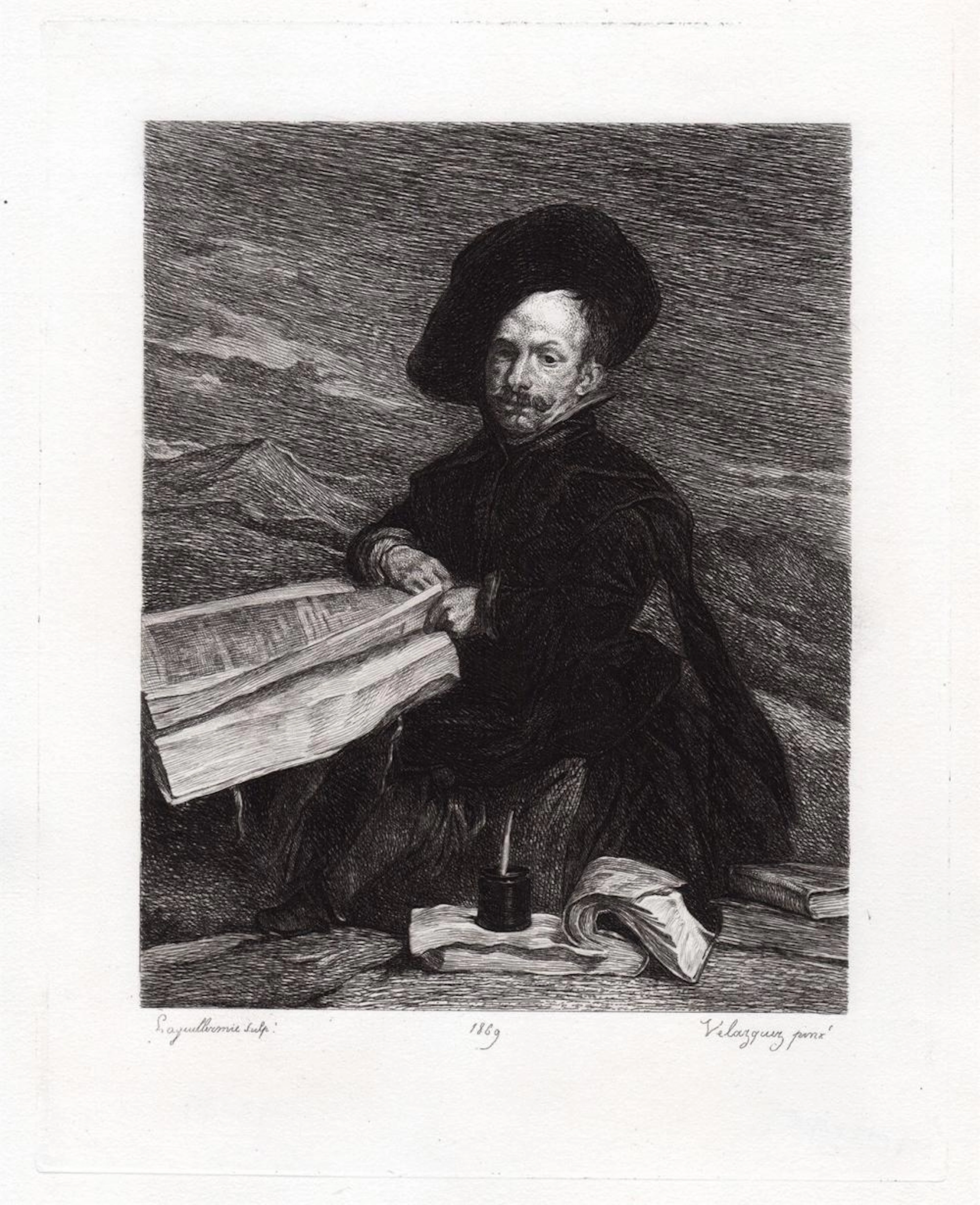 1873 Diego Velazquez A Dwarf etching signed