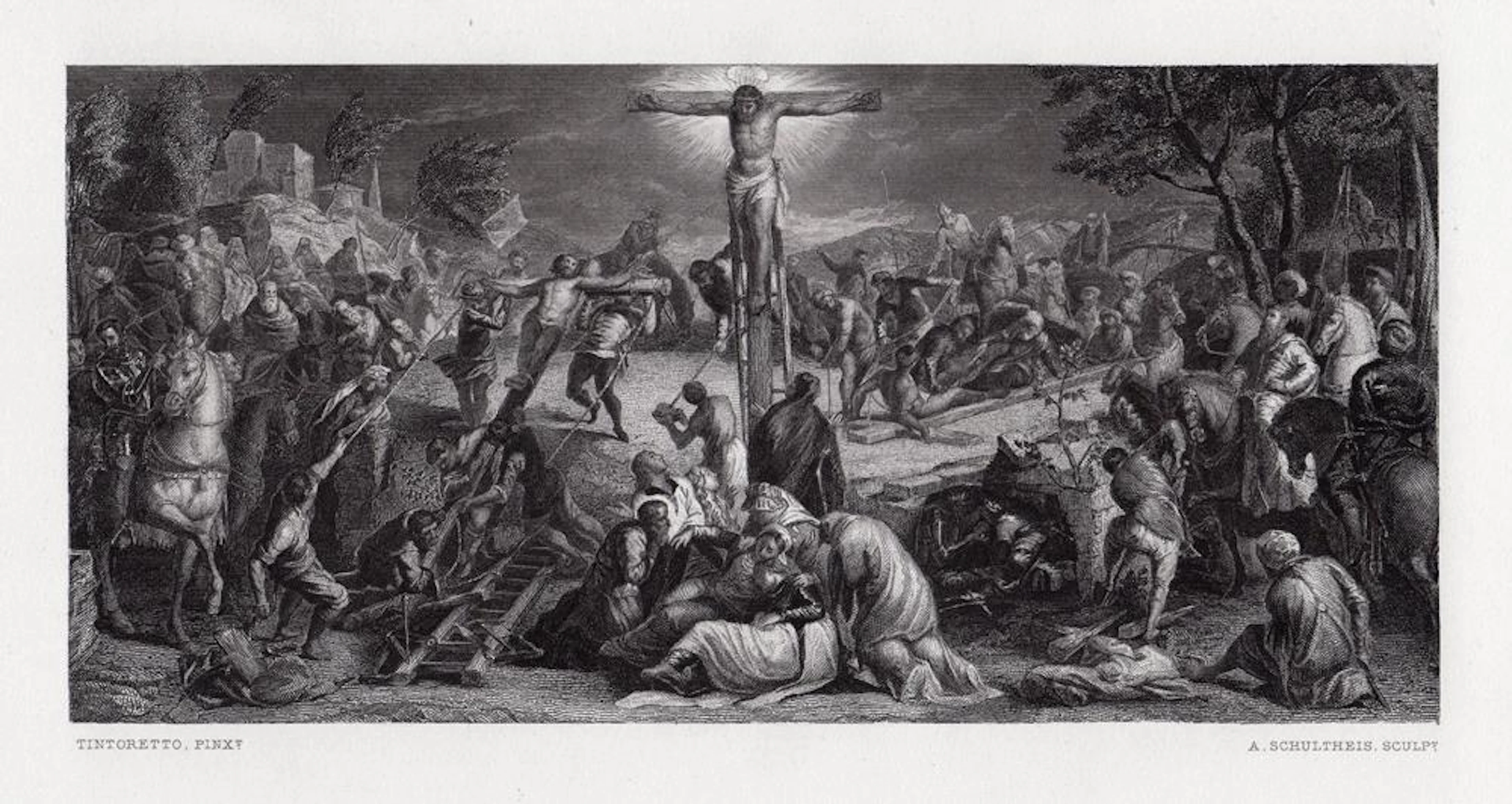 Tintoretto 1872 engraving The Crucifixion signed