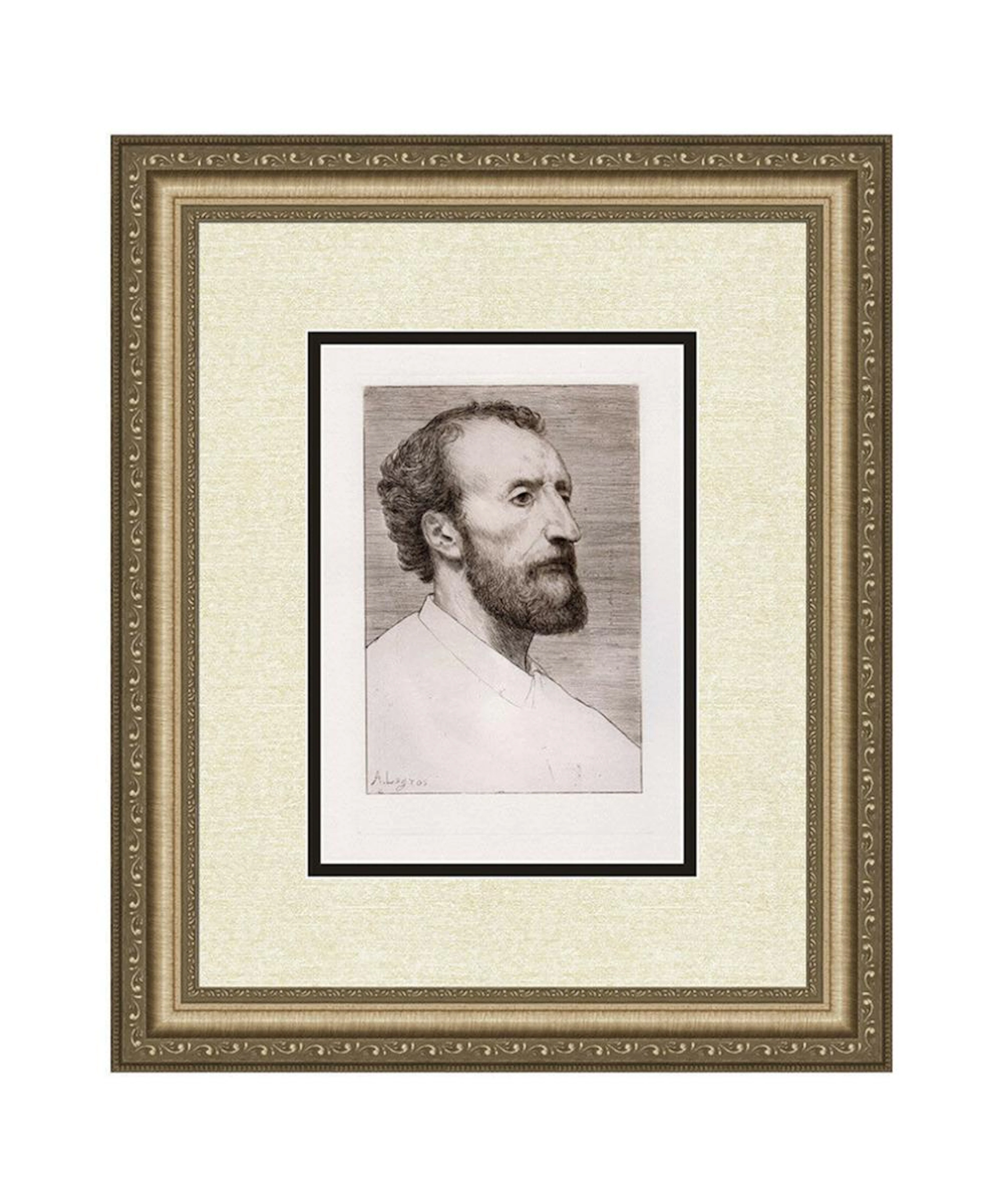 Alphonse Legros 1877 etching Portrait of Jules Dalou signed