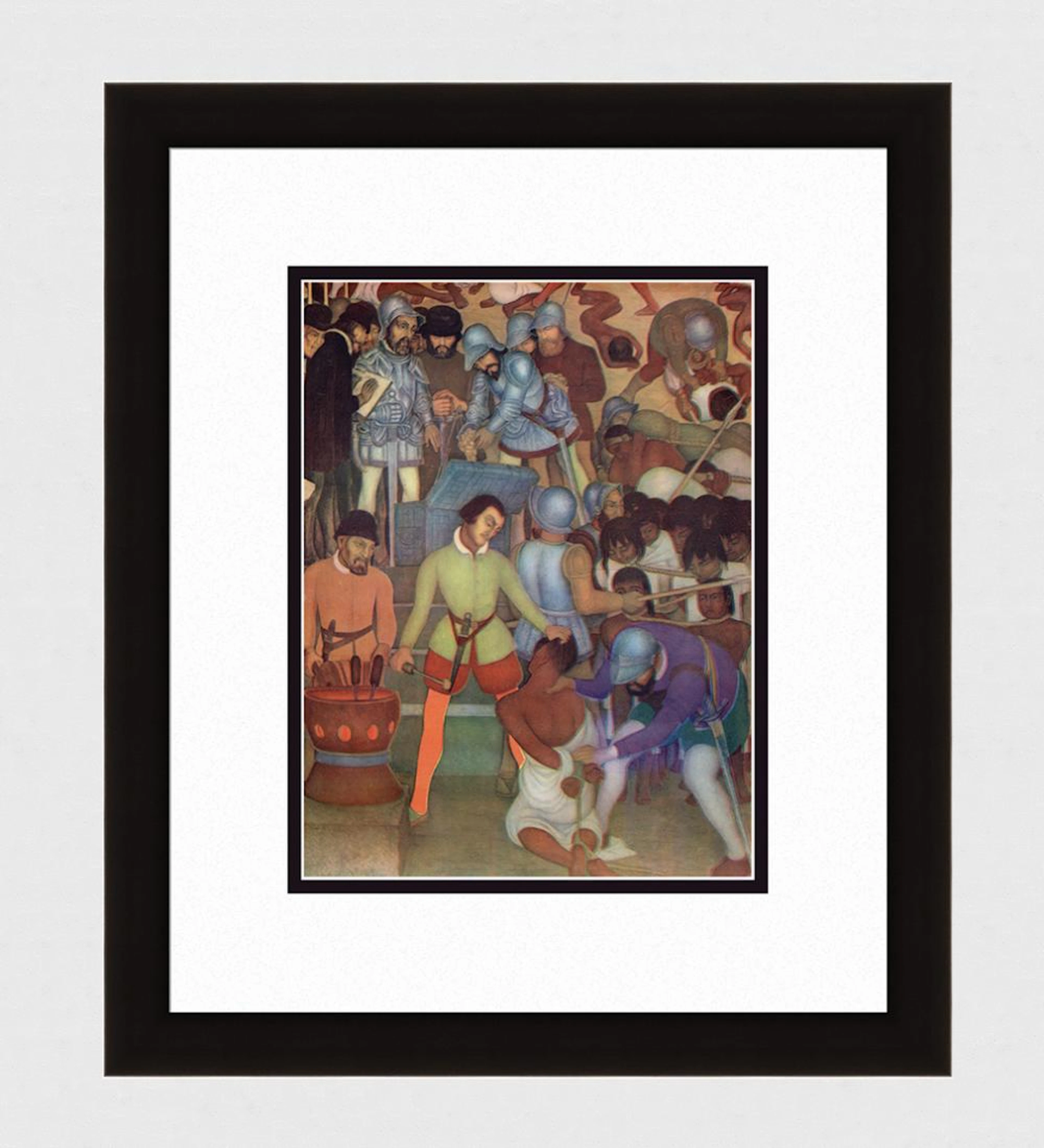 1946 Diego Rivera Vintage Color Lithograph "Branding the Indians" FRAMED