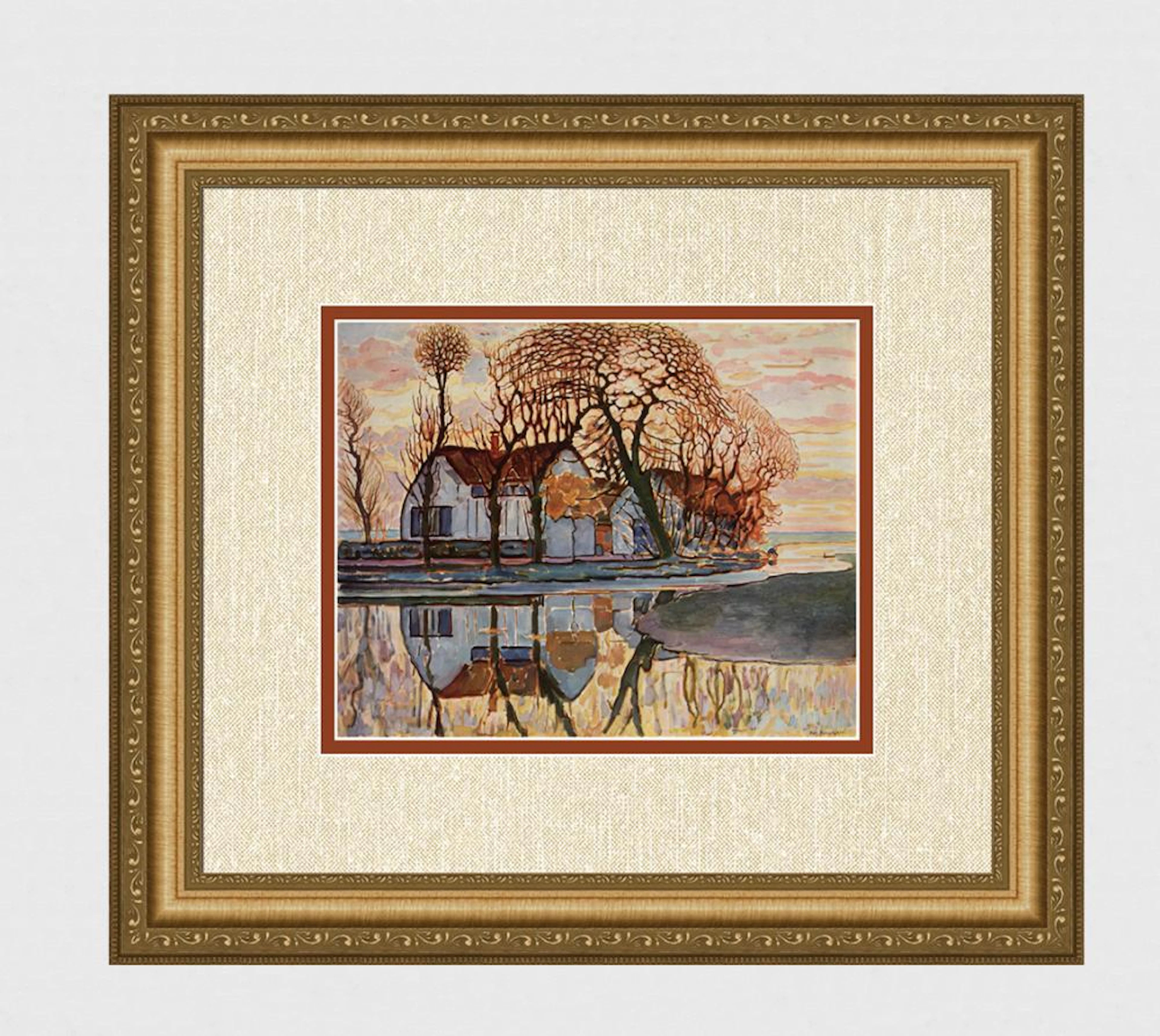 1958 MONDRIAN Color Print "Landscape with Farmhouse" Framed