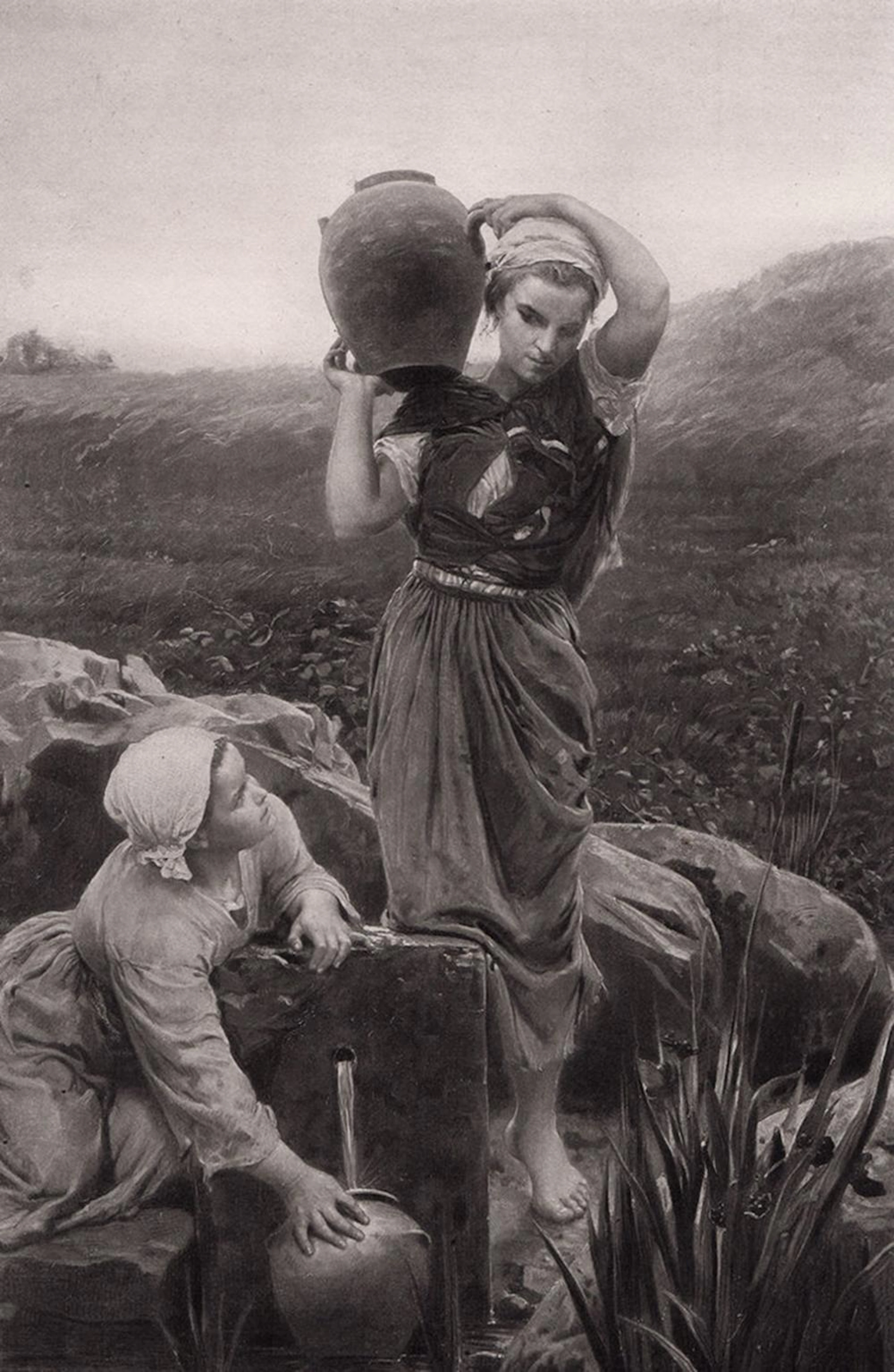 1875 Jules Breton The Fountain print signed