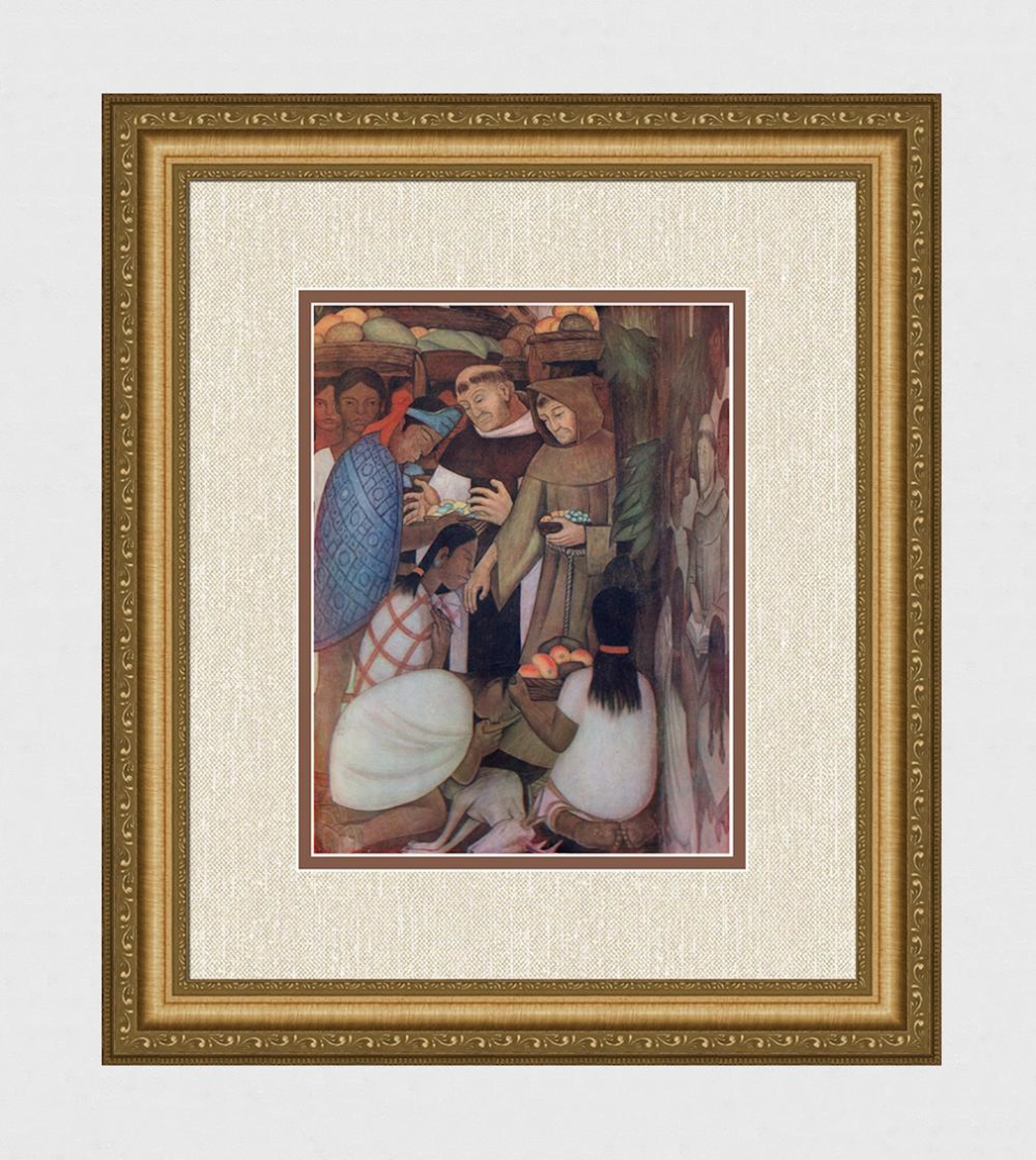 1946 RIVERA Vintage Color Lithograph "The Priest with the Exploiters" FRAMED