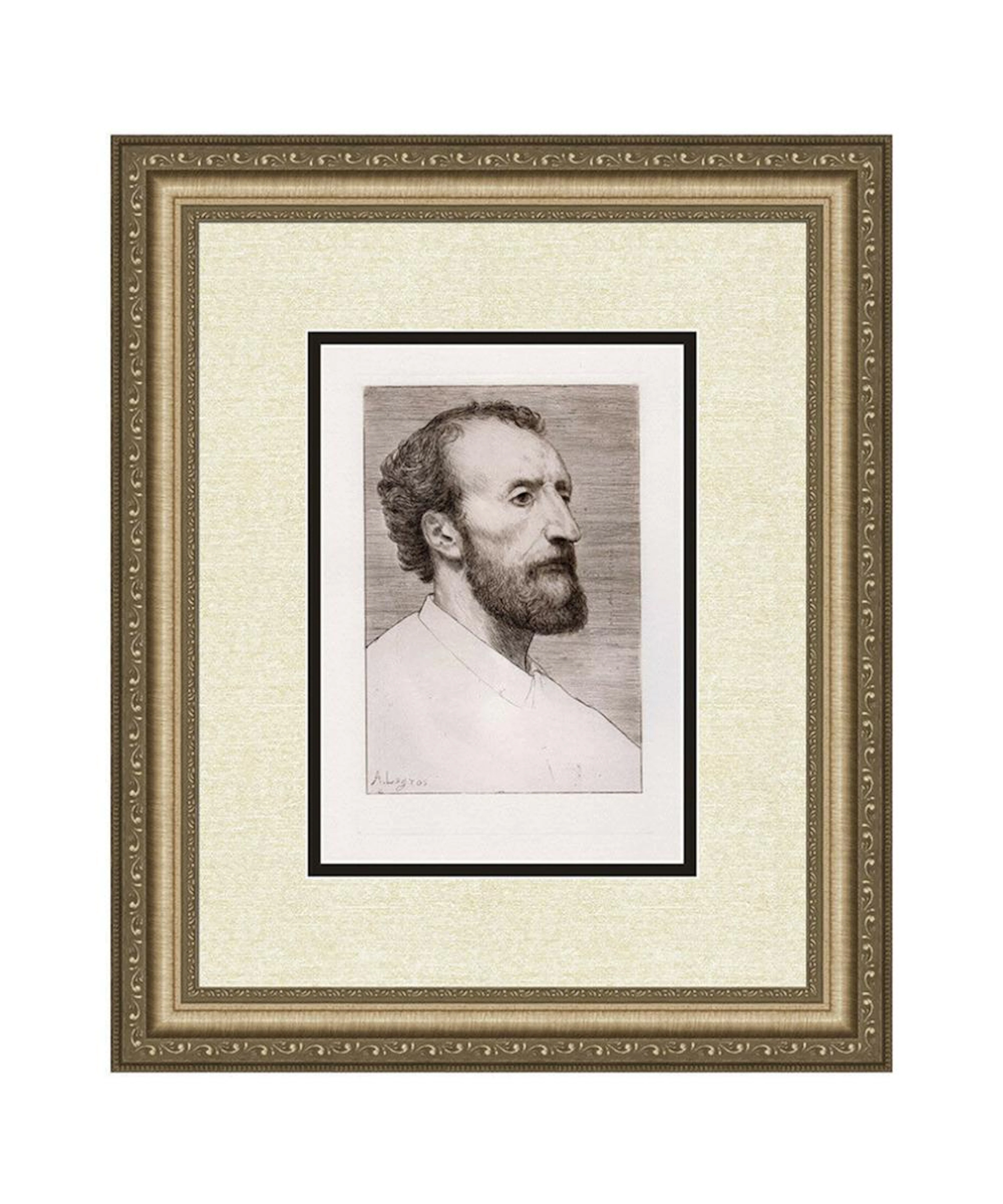 Alphonse Legros 1877 etching Portrait of Jules Dalou signed