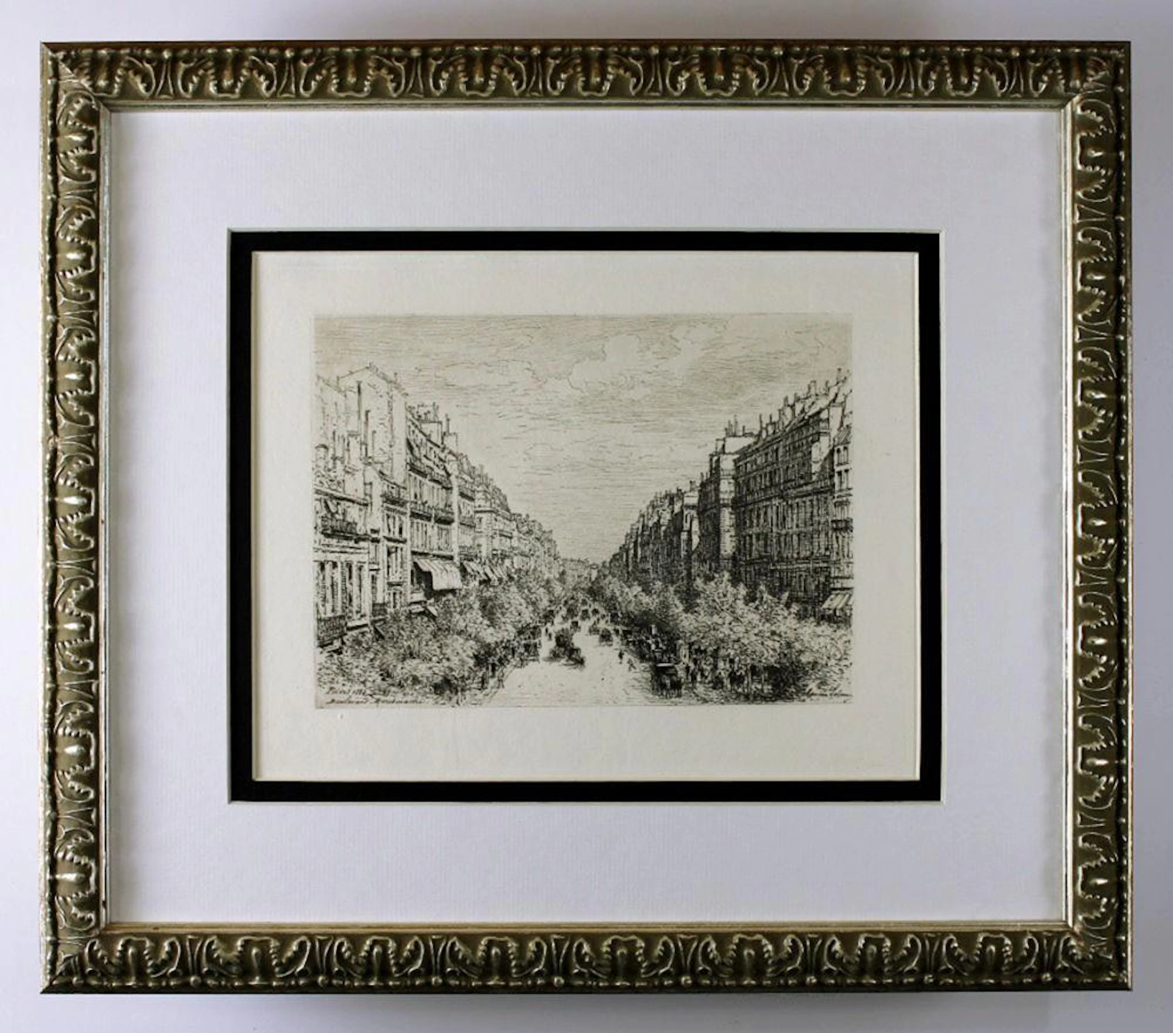 Maxime Lalanne The Boulevard Montmartre, Paris etching signed