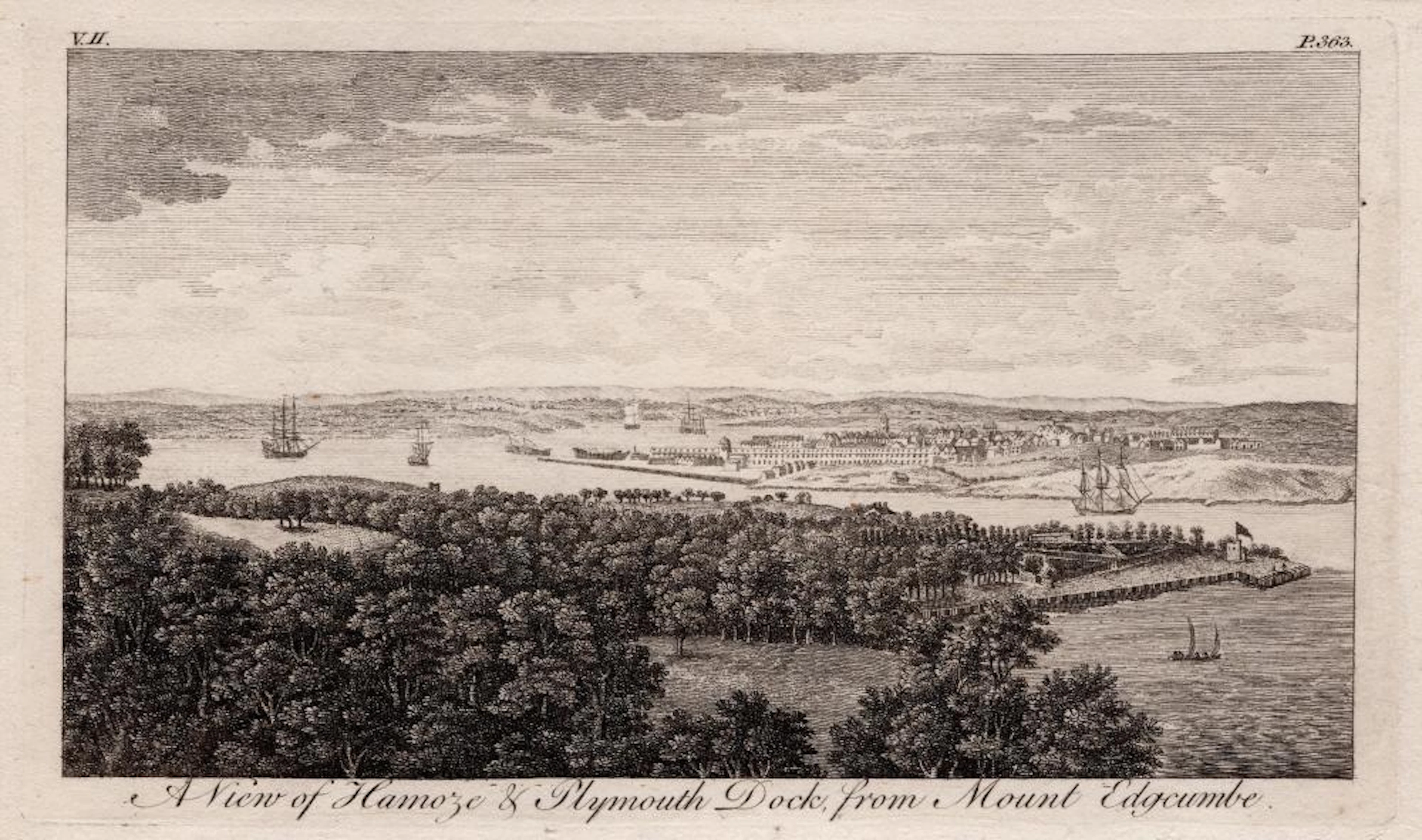 George LAMBERT & Samuel SCOTT 1700s Engraving Hamoze & Plymouth Dock FRAMED
