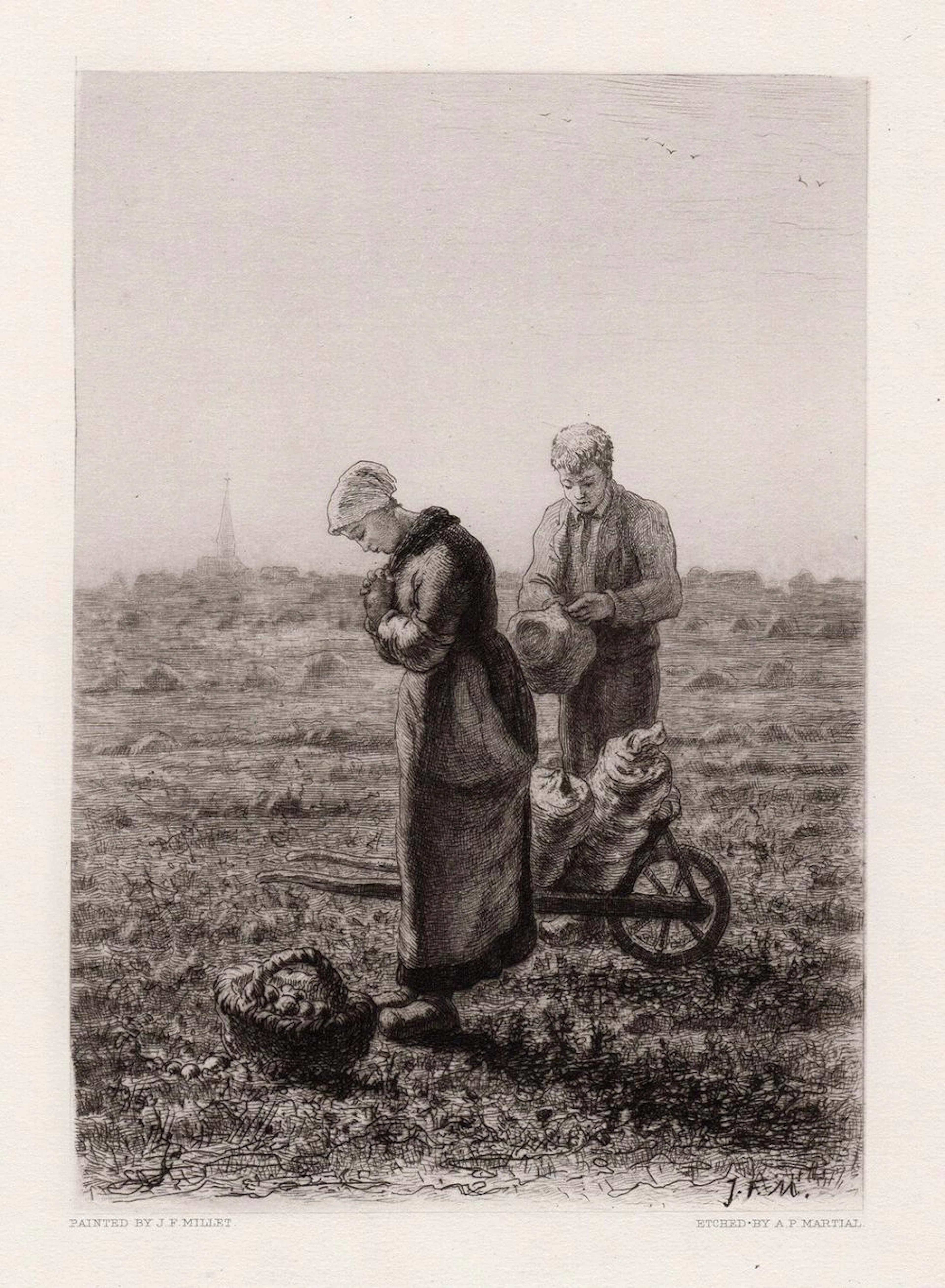 Jean-Francois Millet (French, 1814 - 1875) The Angelus engraving signed