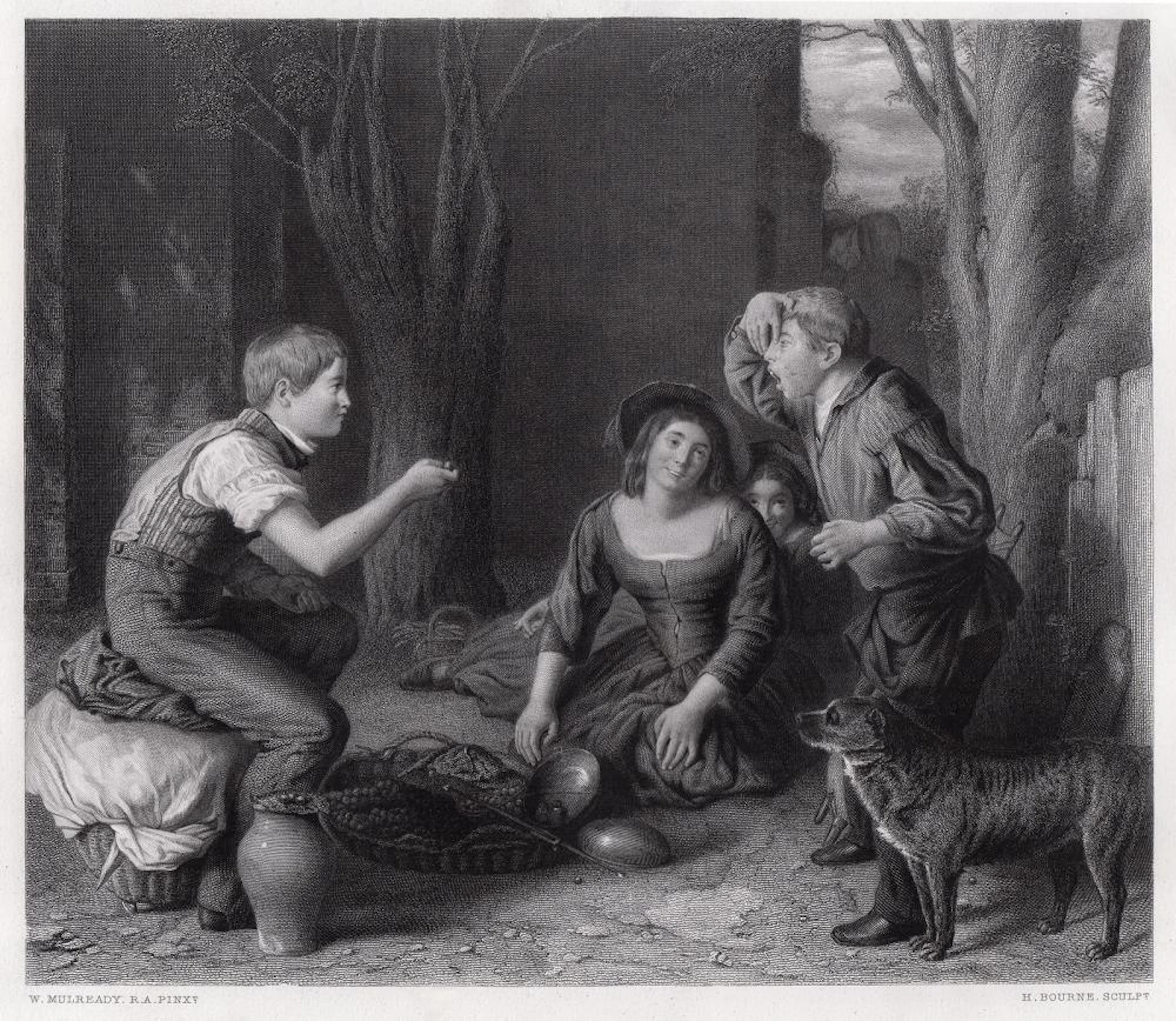 William Mulready 1869 engraving The Butt: Shooting a Cherry signed