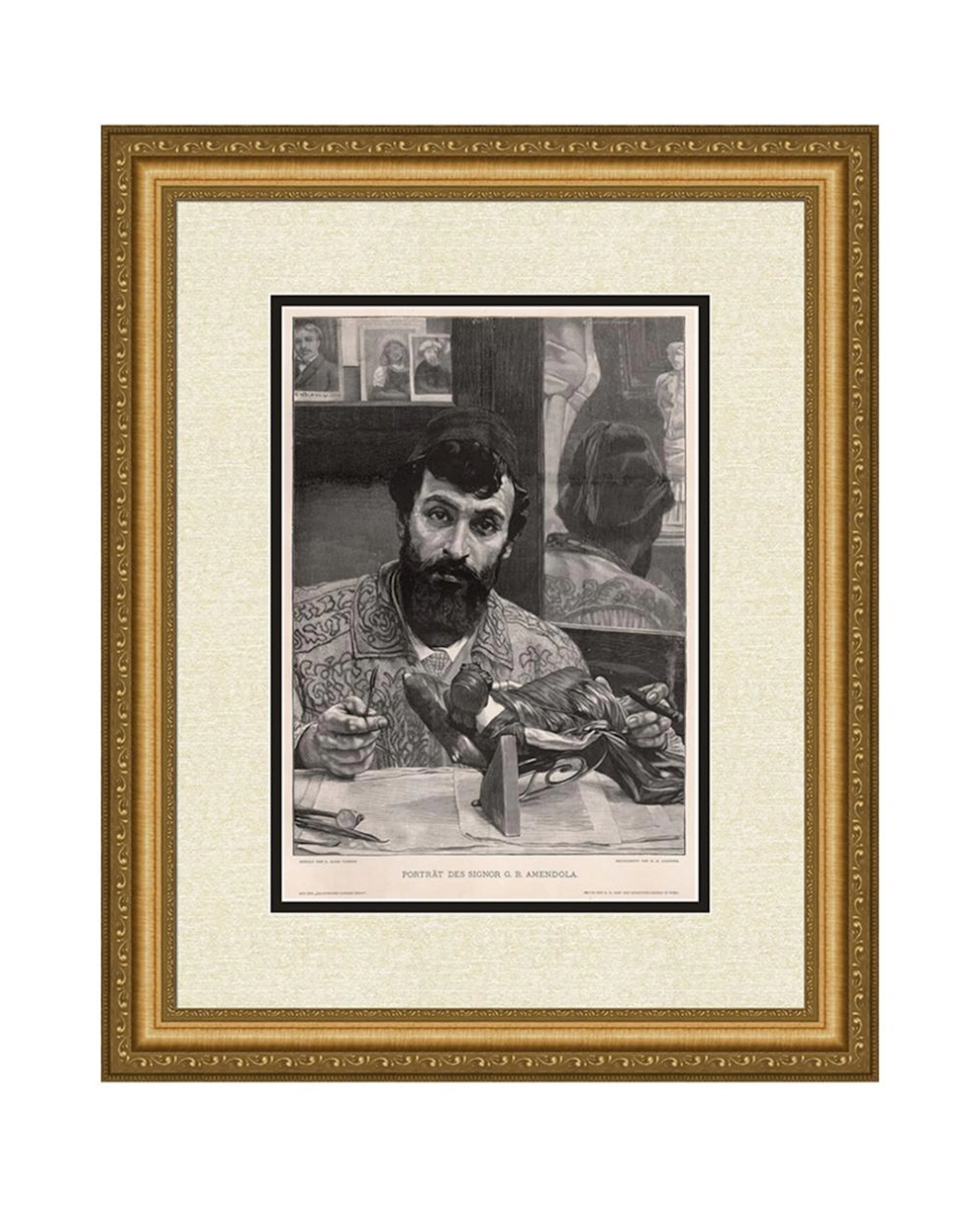 Sir Lawrence Alma Tadema 1887 woodcut Portrait of Signor G.B. Amendola signed