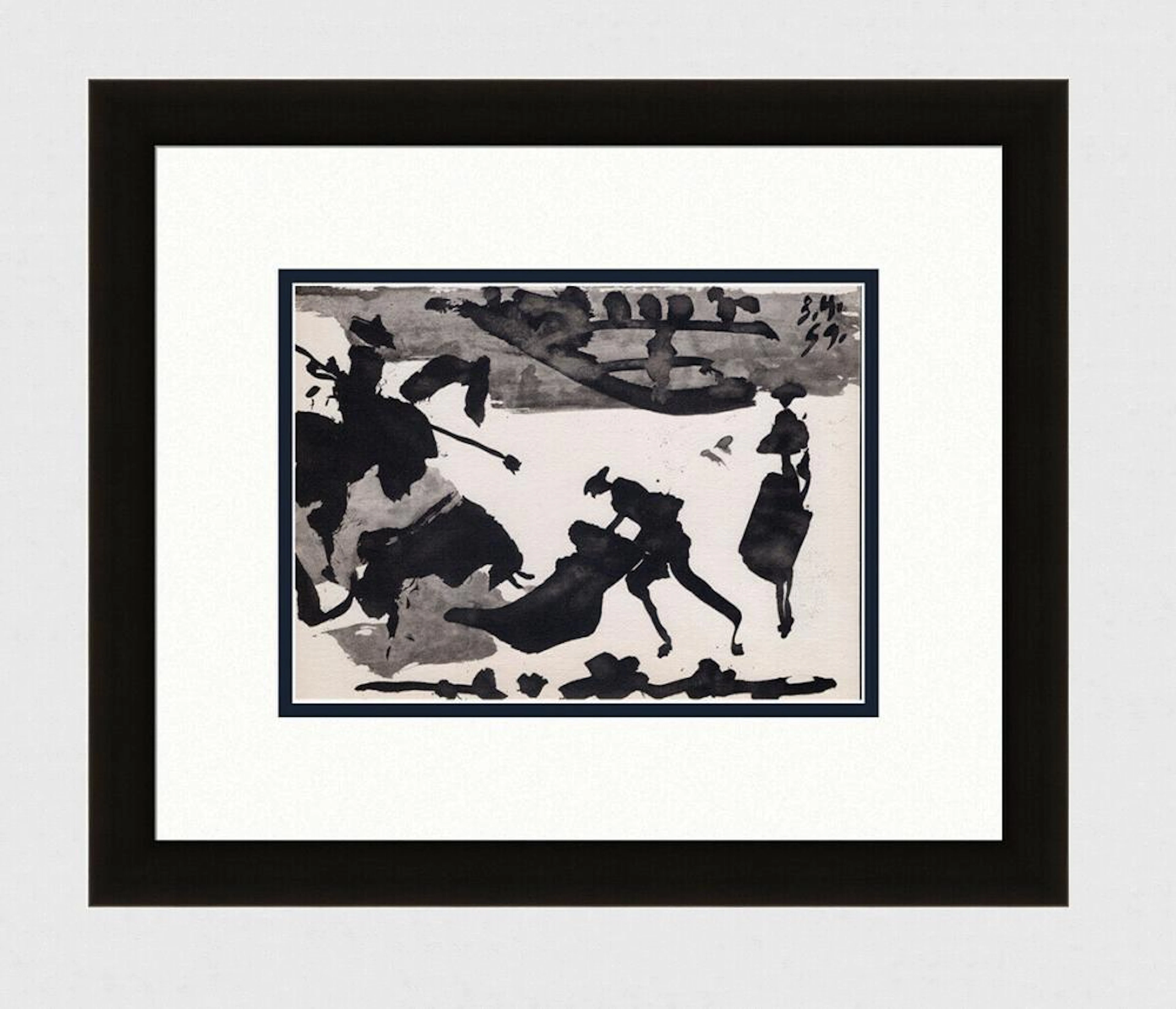 After Pablo Picasso 1961 Vintage Lithograph Bullfighters & Bulls FRAMED