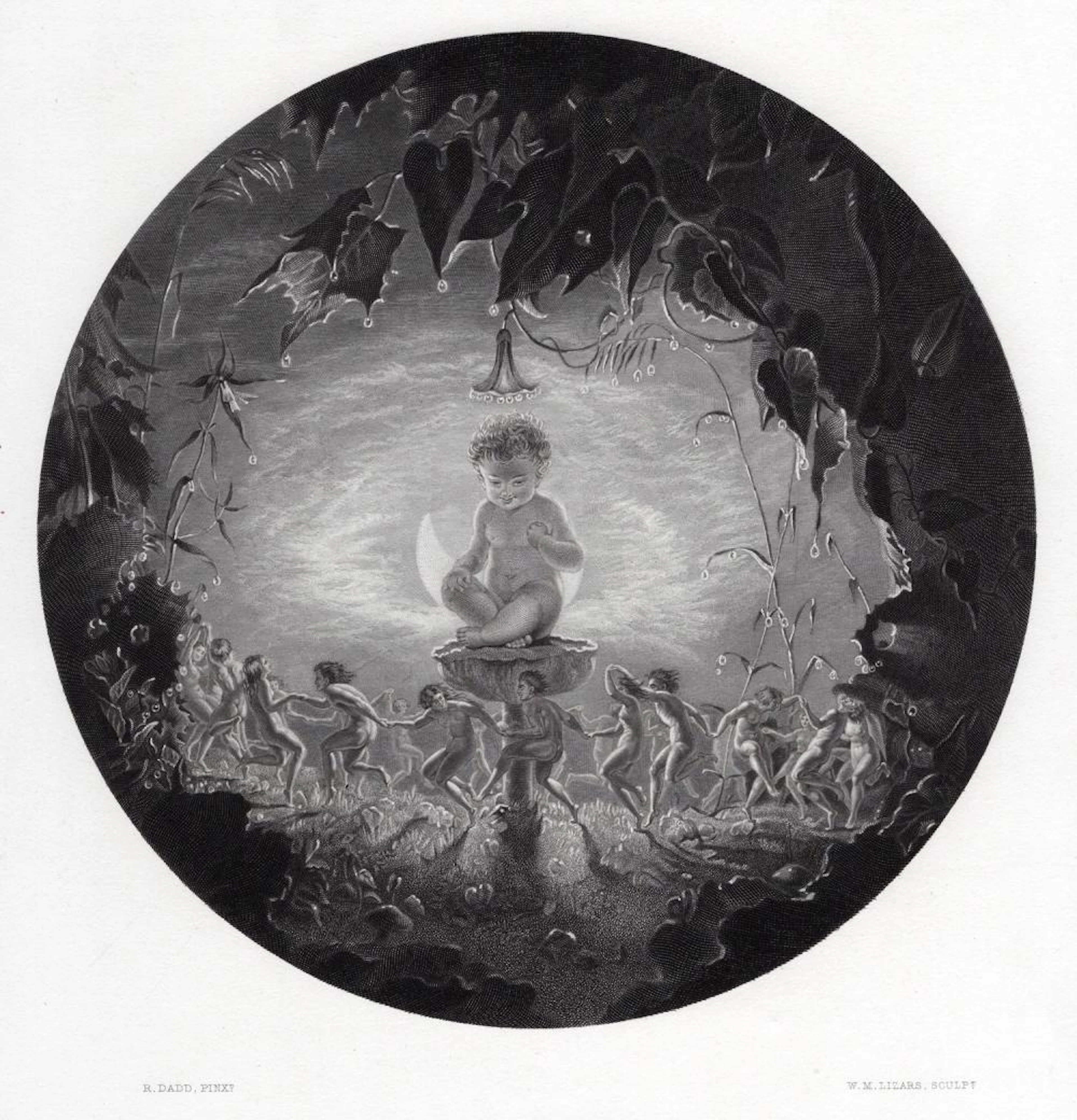1800s Richard Dadd Engraving "Puck & the Fairies" Framed Signed