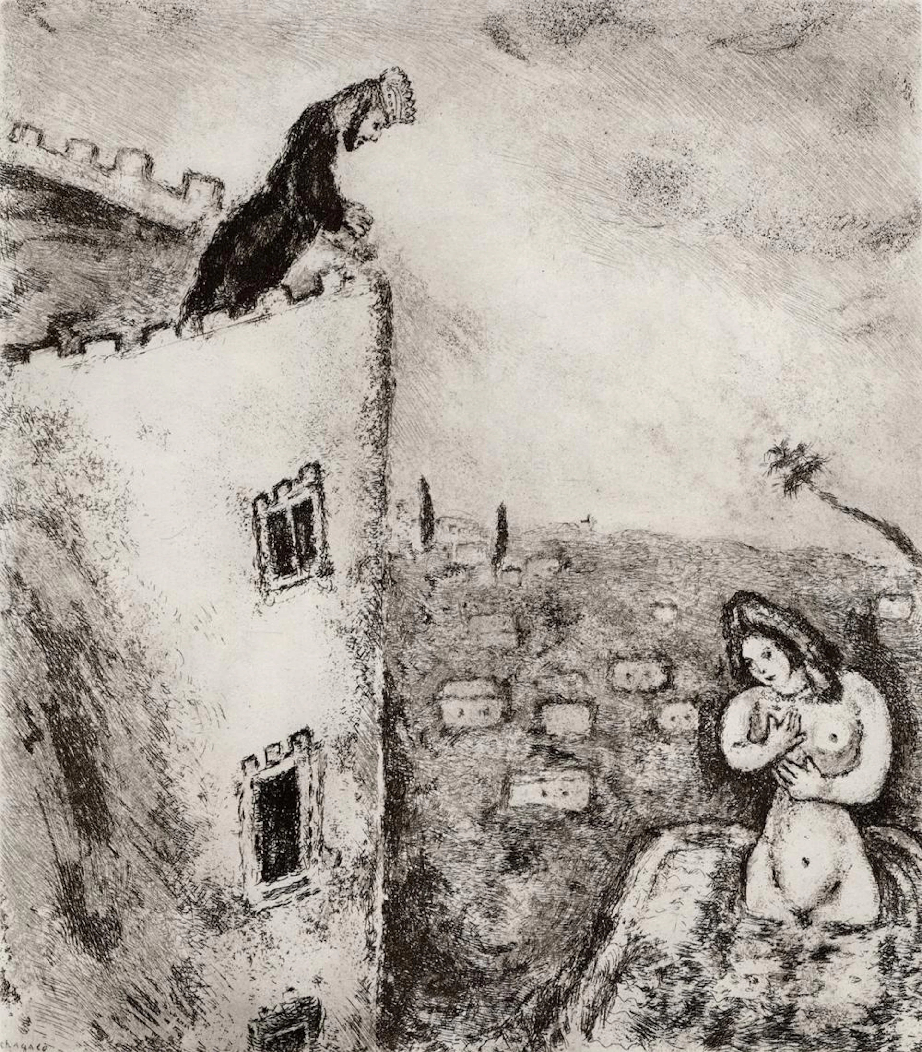 FRAMED 1956 MARC CHAGALL Bible Series Print David Watches Bathsheba SIGNED
