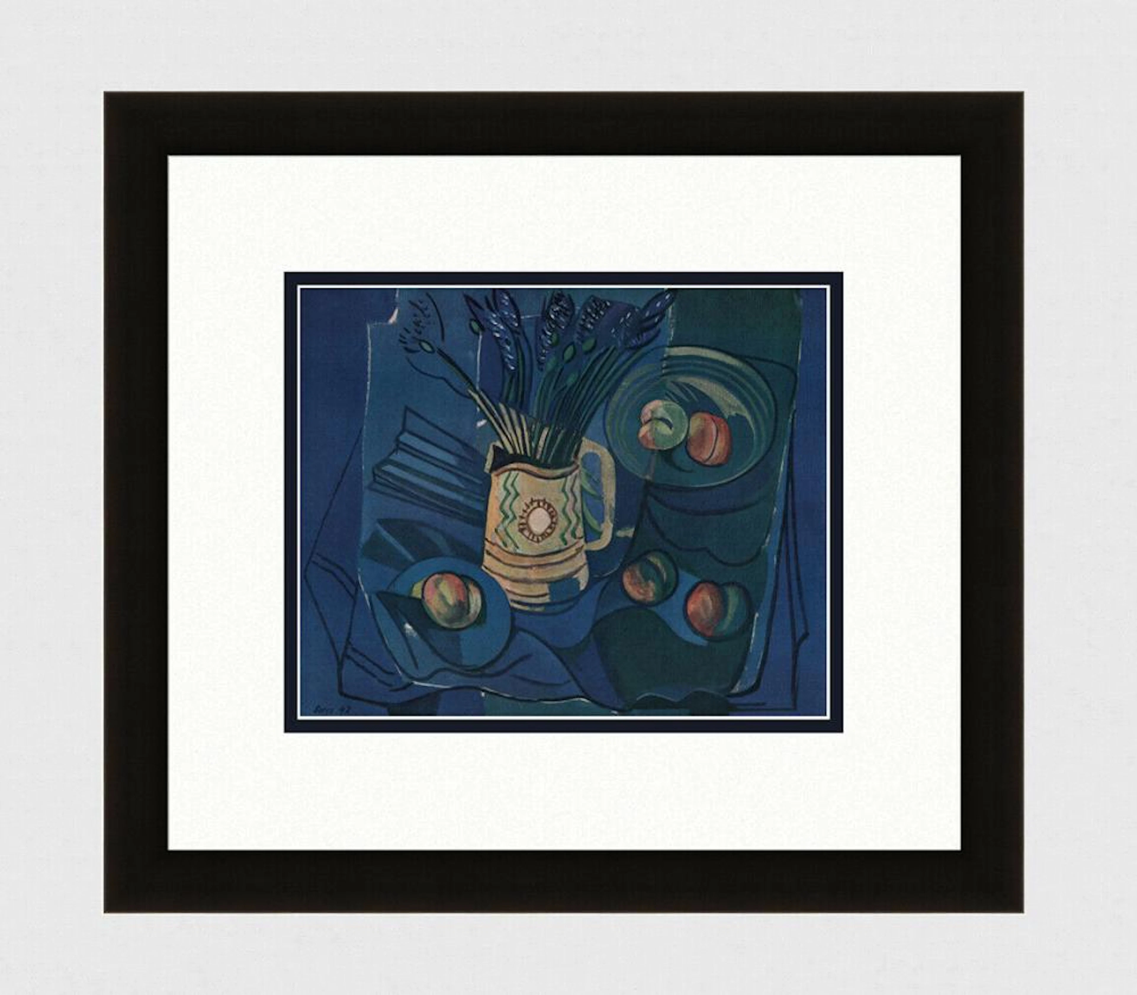 1943 BORES Color Lithograph Composition on Blue Signed Framed COA