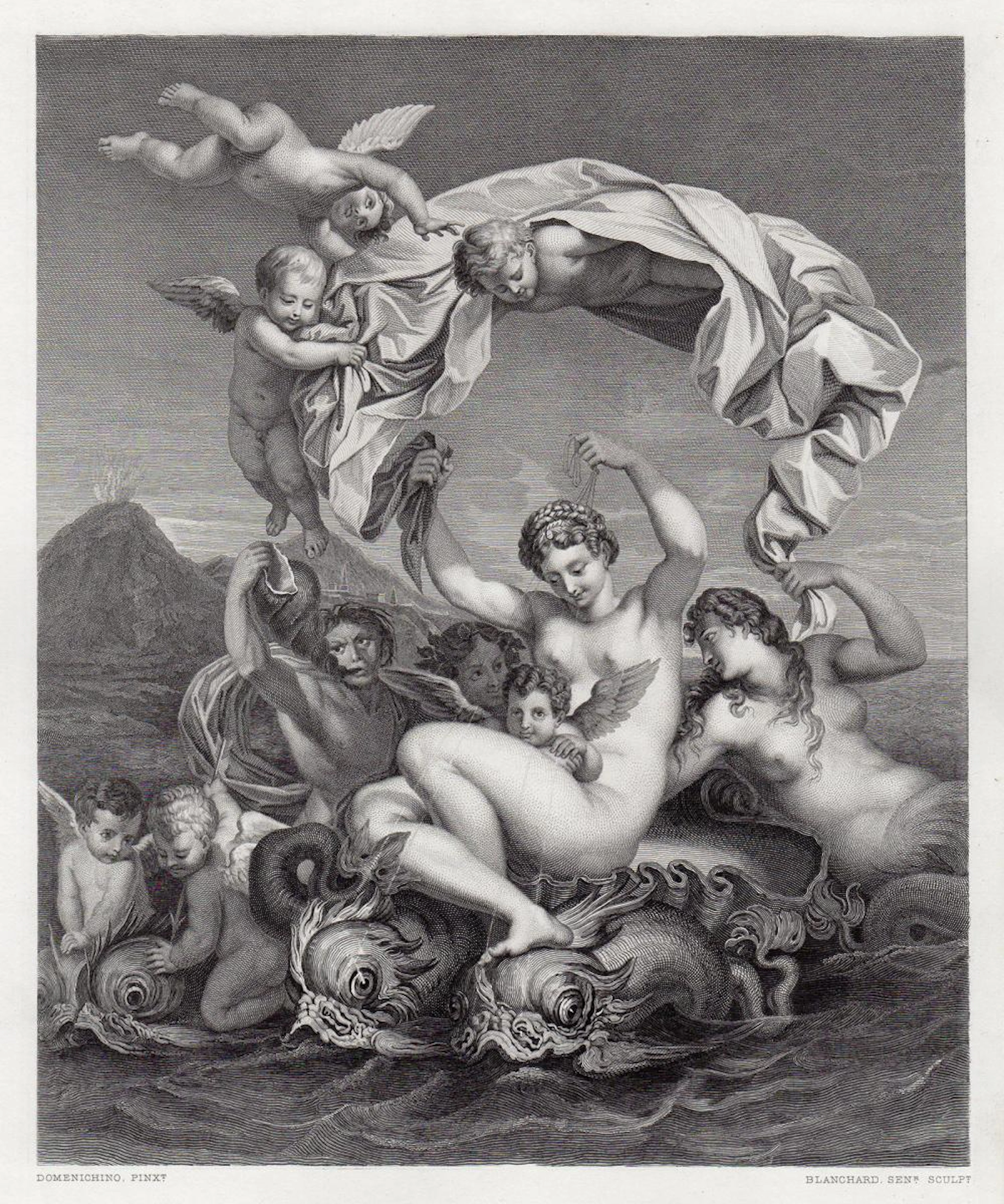1875 Domenichino Triumph of Galatea engraving signed