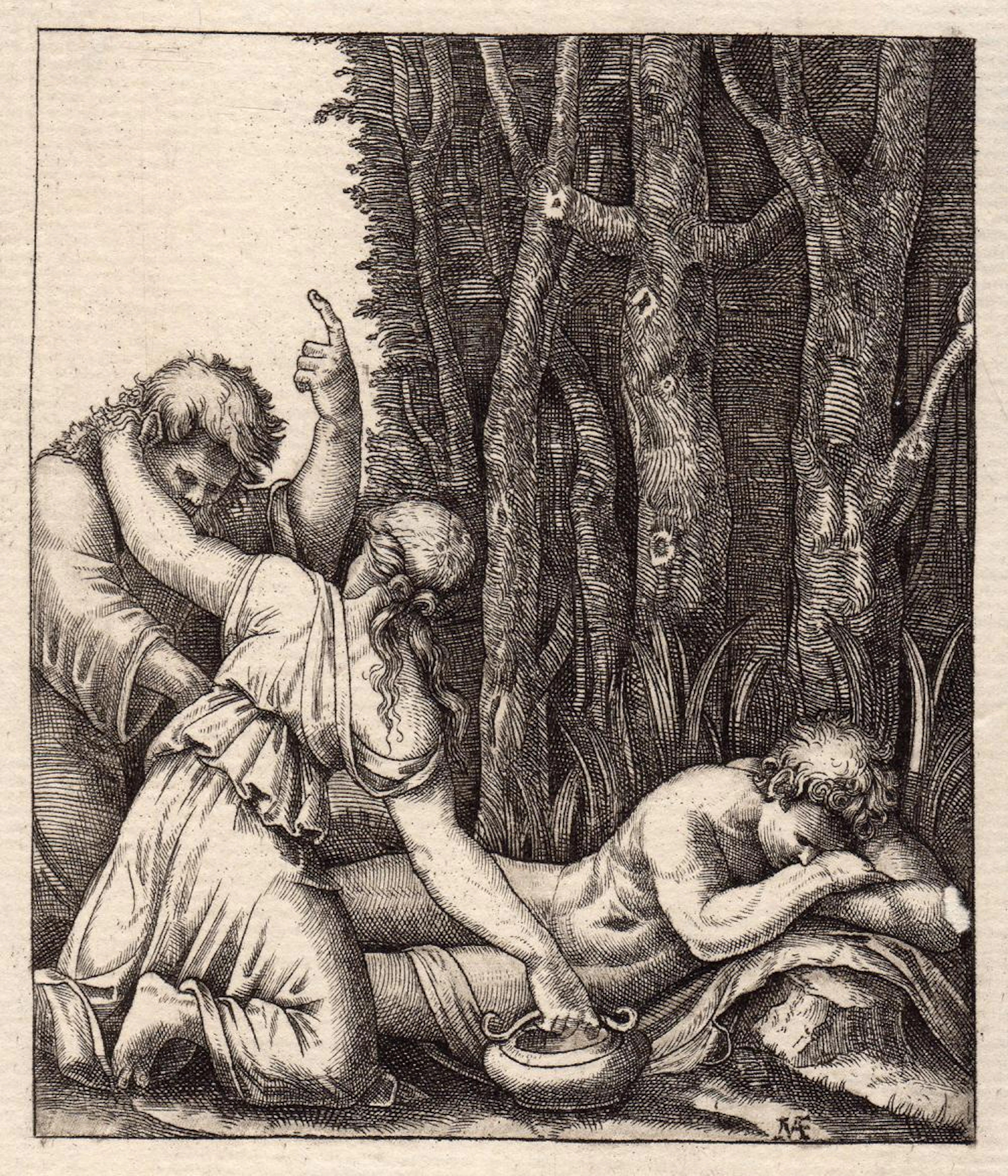 1876 Francesco Francia Engraving Man Sleeping Signed Durand Goring Unique