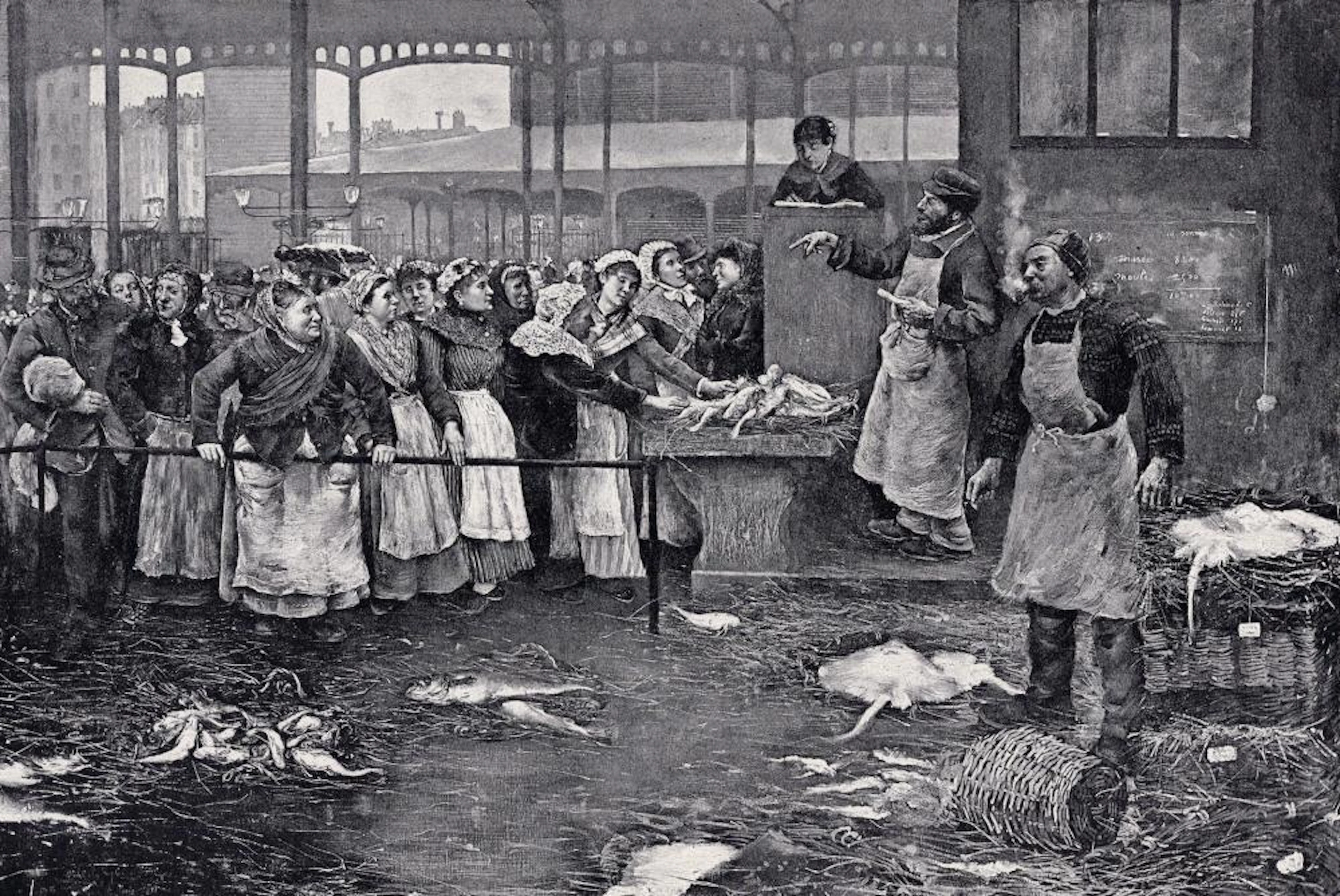 orbert Goeneutte 1800s Antique Print At The Fish Market SIGNED Framed COA