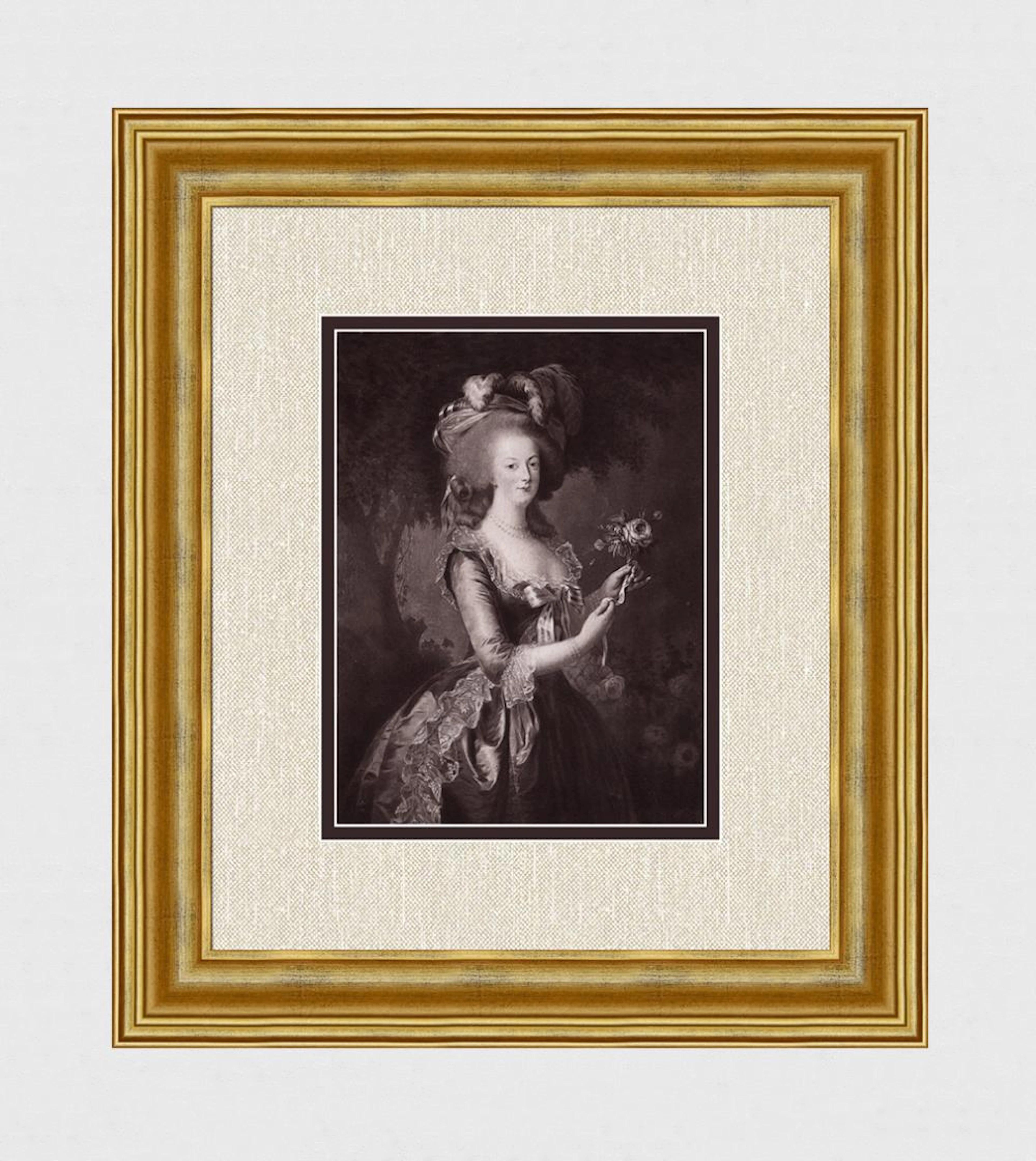 VIGEE LE BRUN 1800s Antique Marie Antoinette with a Rose Framed