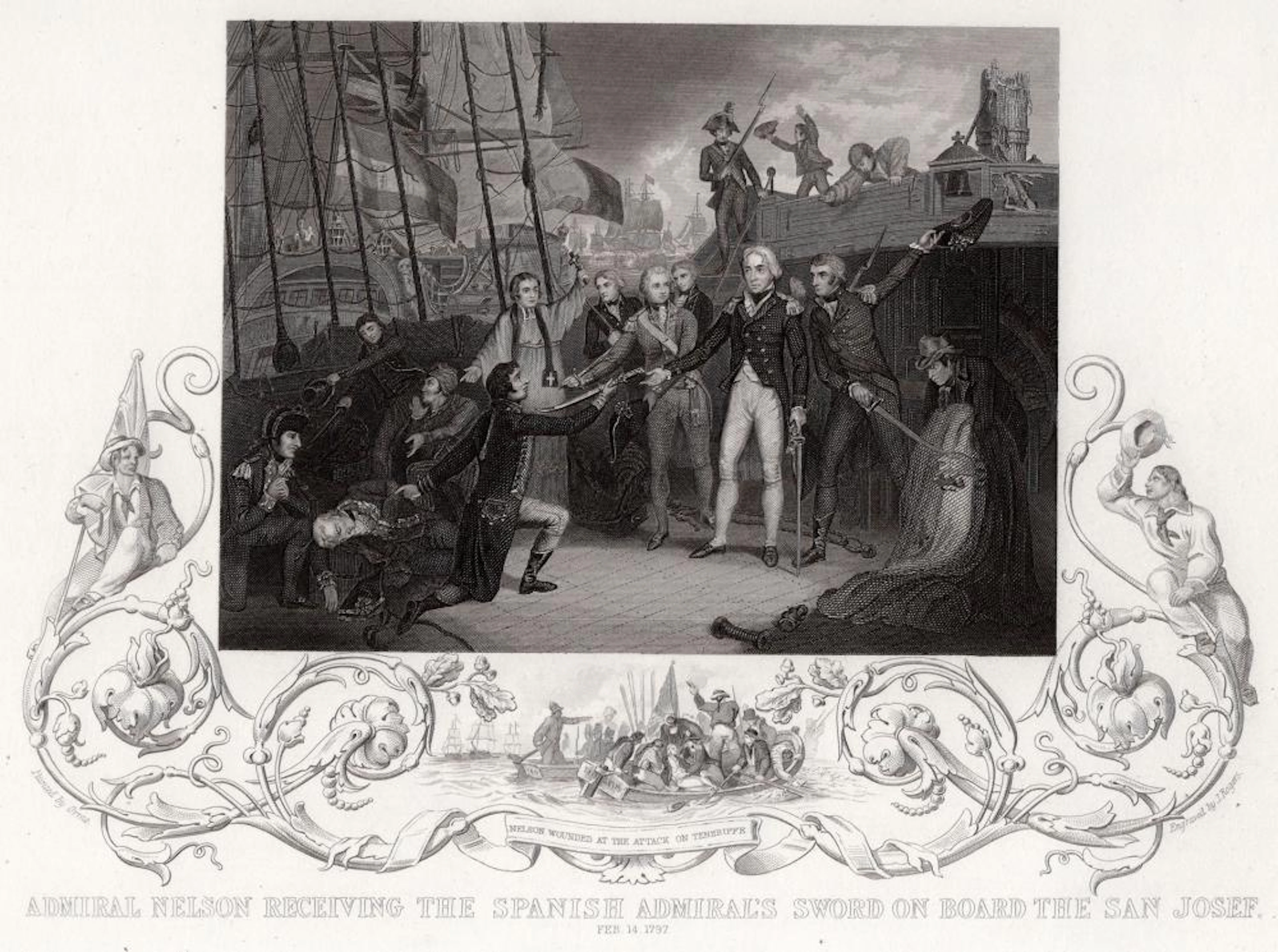 FRAMED 1800s Robert Orme Antique Engraving HORATIO NELSON HONORED Signed