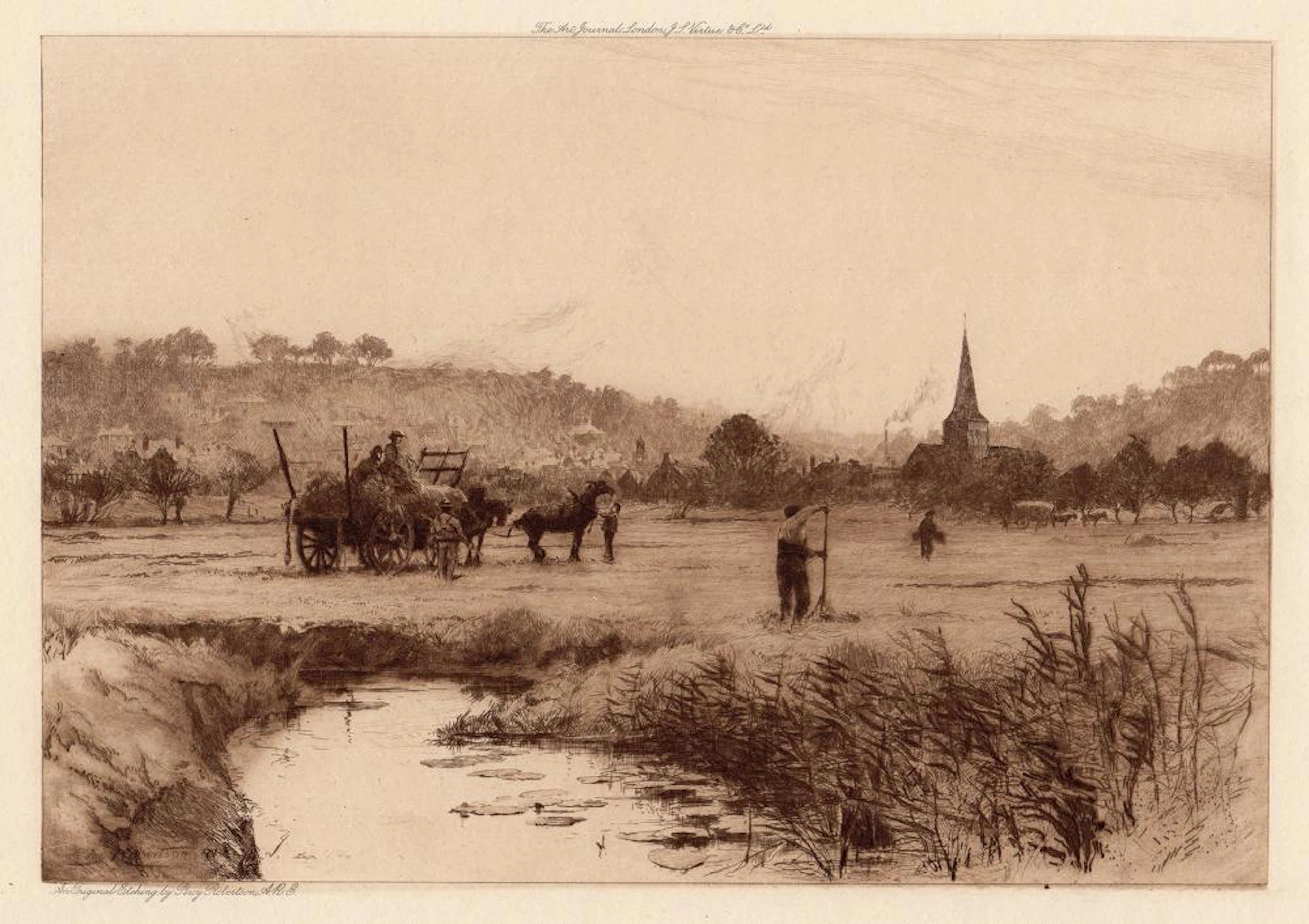 Original 1800s PERCY ROBERTSON Etching View of Godalming FRAMED Signed