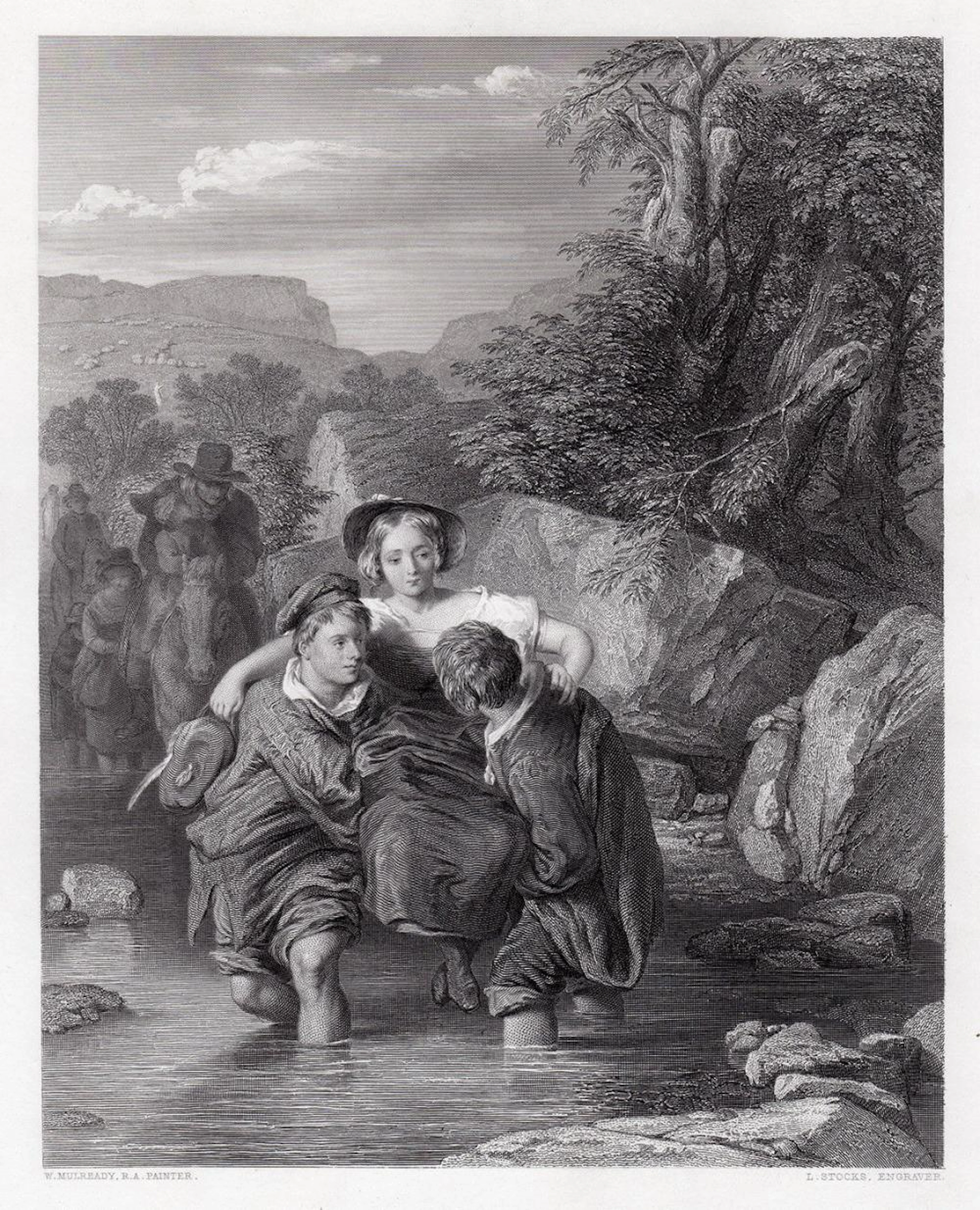 1852 William Mulready Crossing the Ford engraving signed