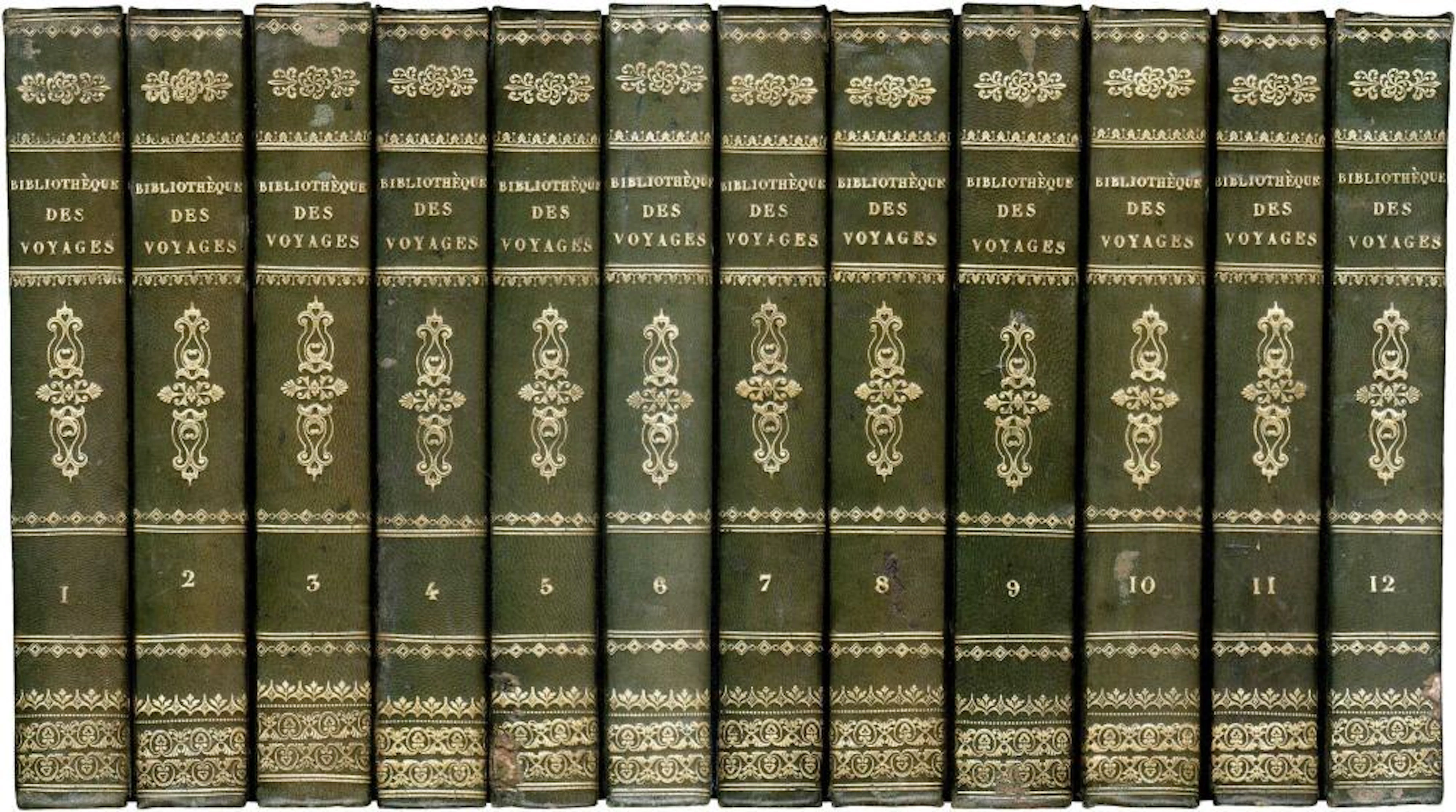 12 volumes - Nouvelle Bibliothèque des VOYAGES ANCIENS ET MODERNES