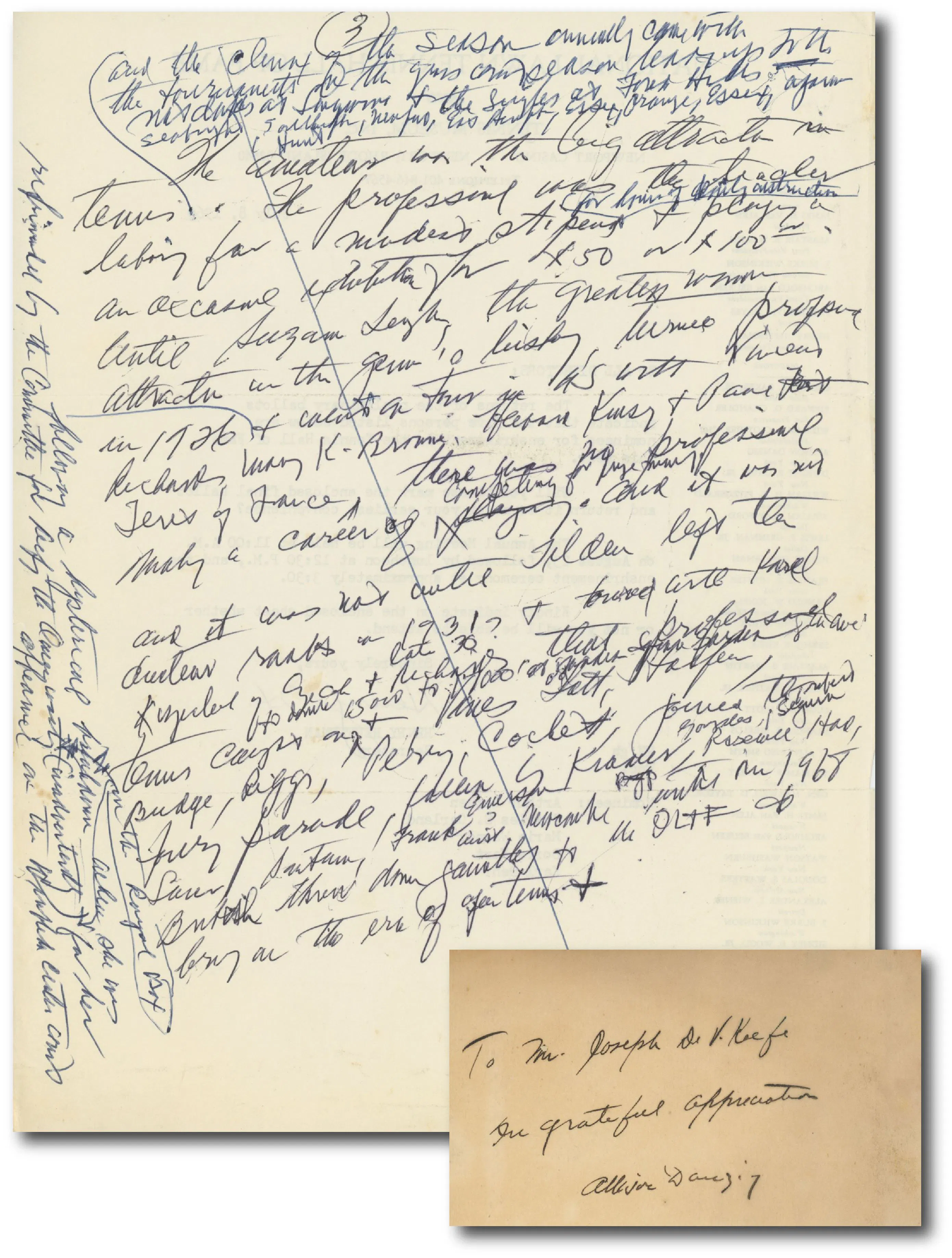 Allison Danzig - HOF Tennis Journalist - Clipped Autograph w Hand ...