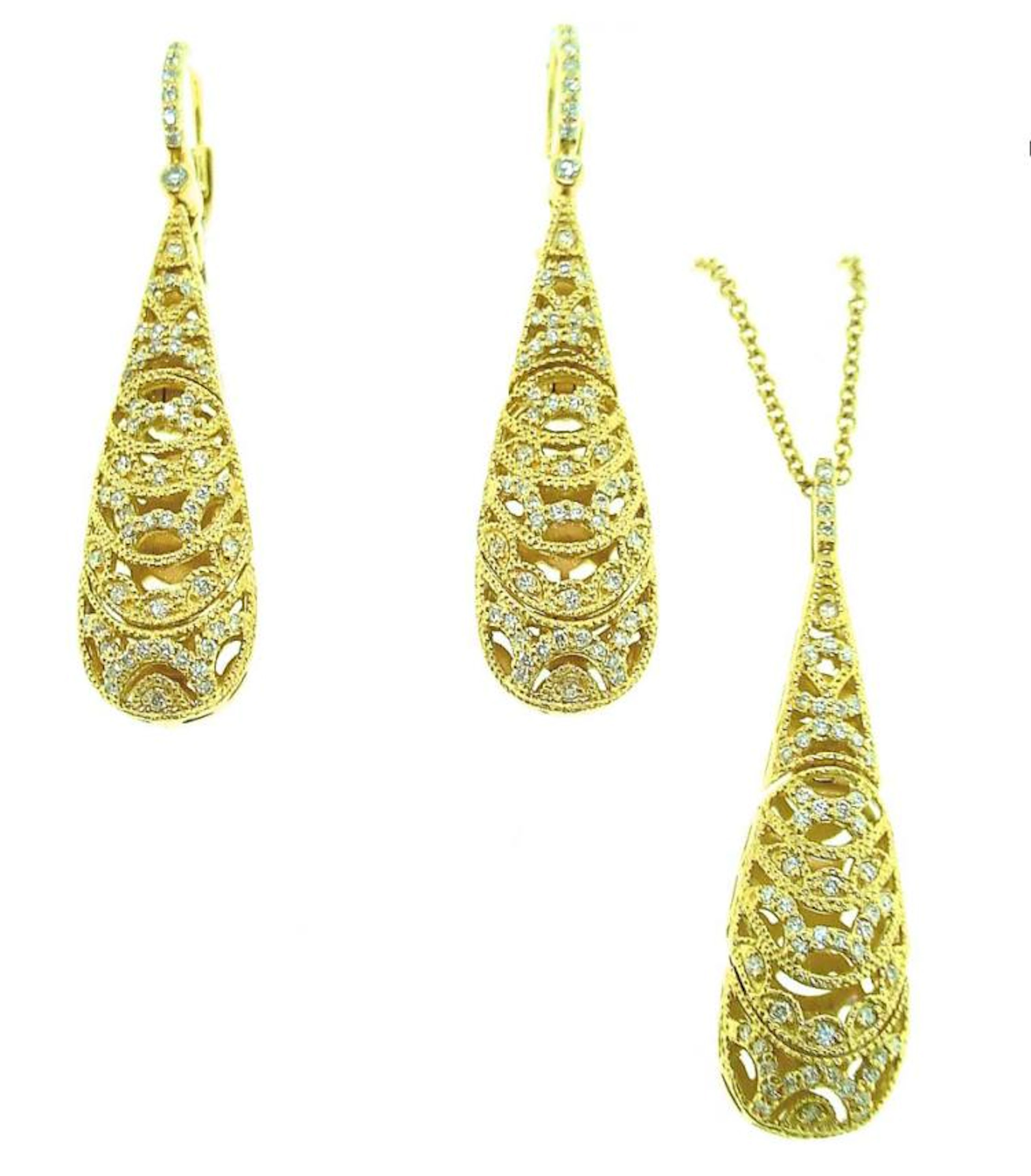 Tacori 18k Yg Diamond Dangle Earrings & Pendant,