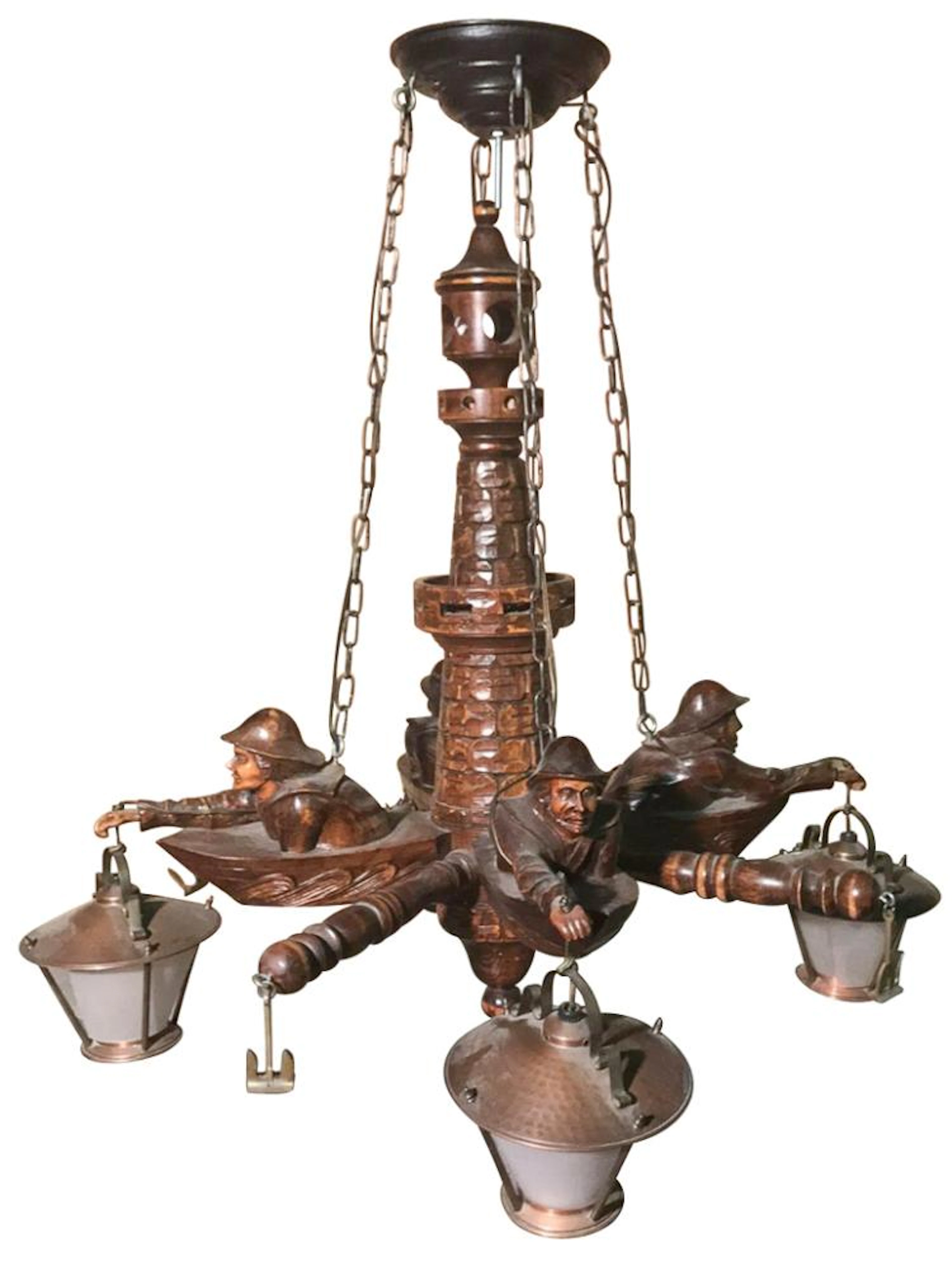 Whimsical Belgian Nautical Wood Chandelier,