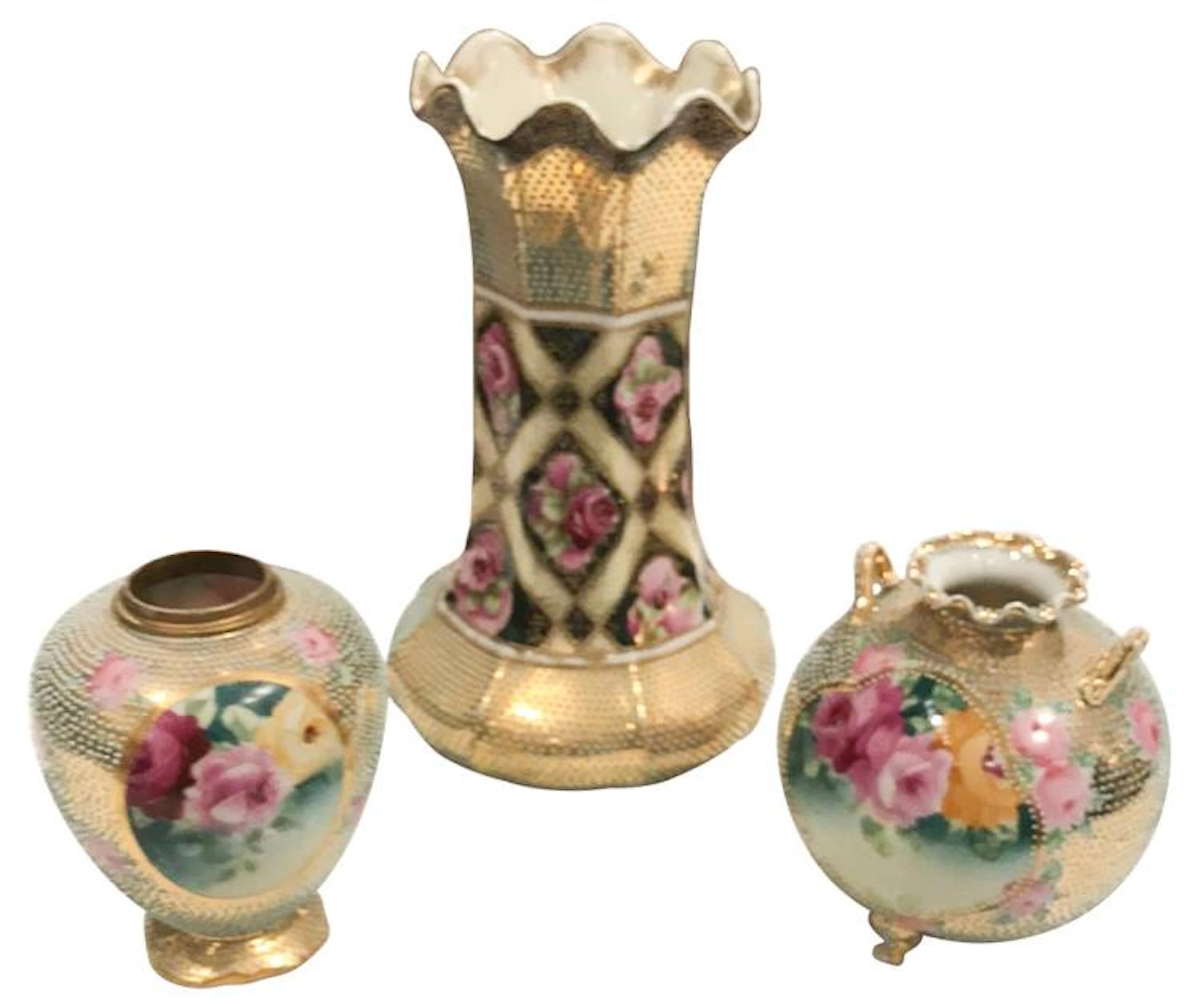 Three Pieces, Early Japanese Nippon Porcelain,
