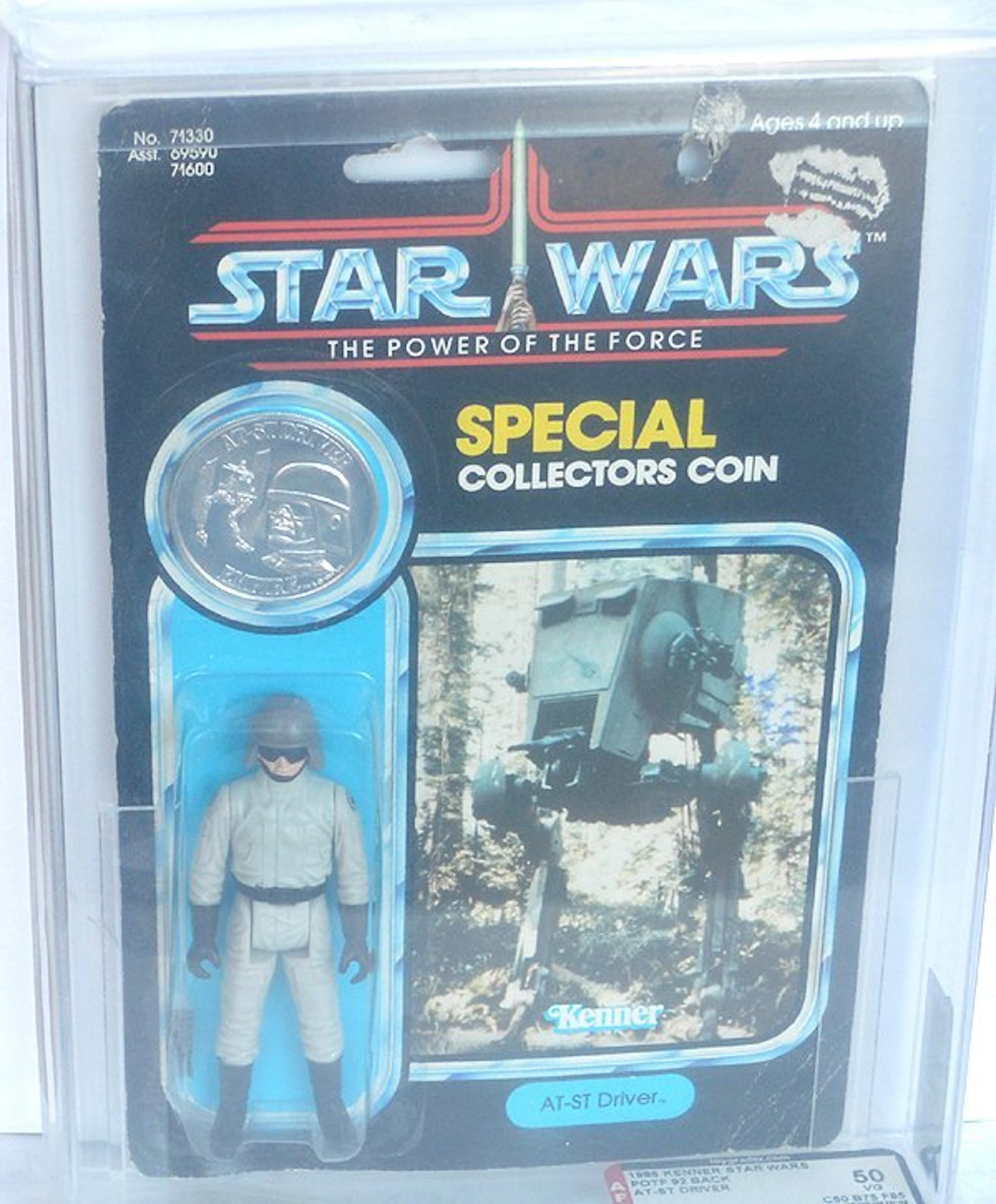 STAR WARS-POTF AT-ST DRIVER WITH COIN, 1985, AFA 50