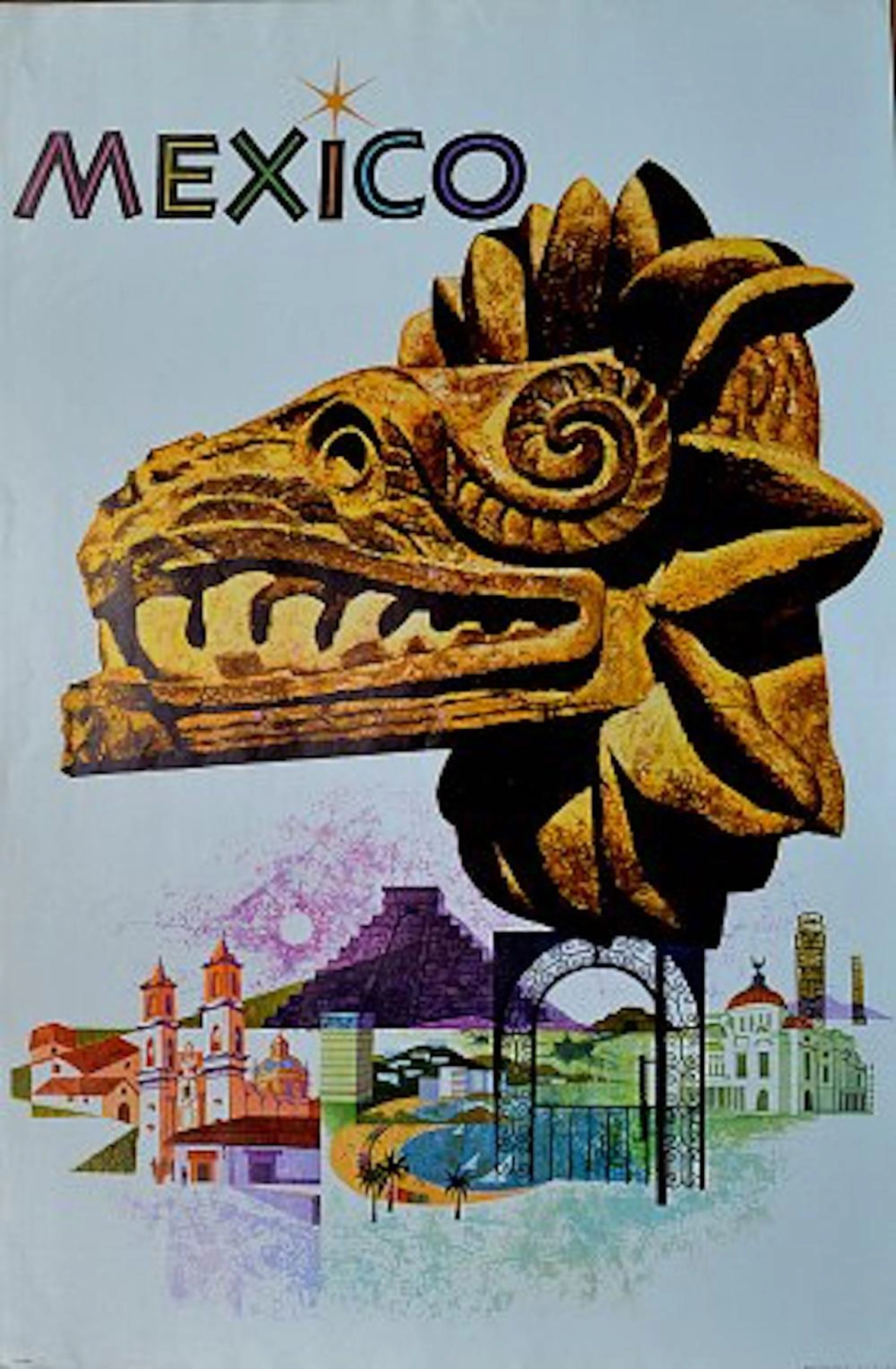 MEXICO TRAVEL VINTAGE POSTER 1963 PENN PRINTS NEW YORK