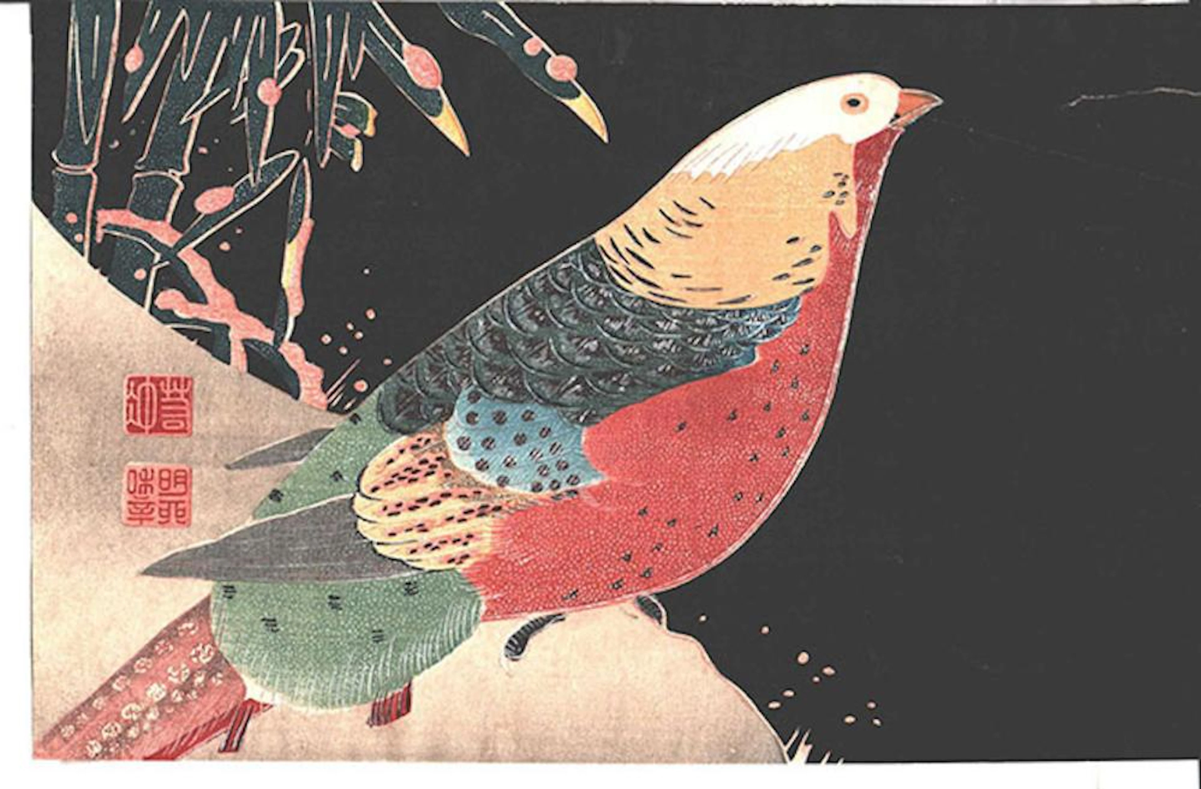 Jakuchu Ito "Parrots" Japanese Woodblock Print