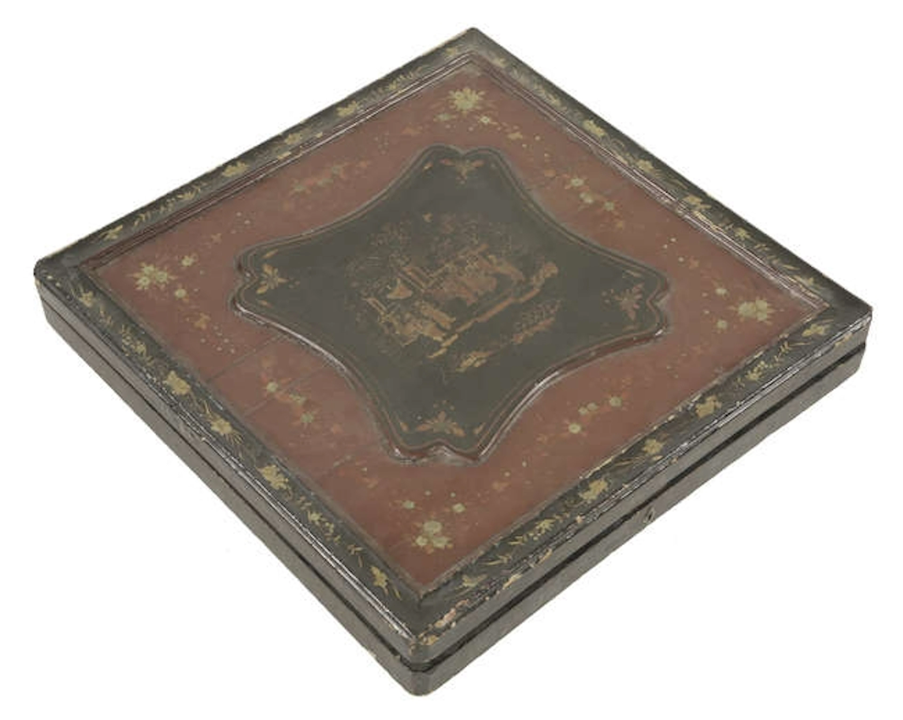 A late 19th century unusual Canton lacquer shawl box