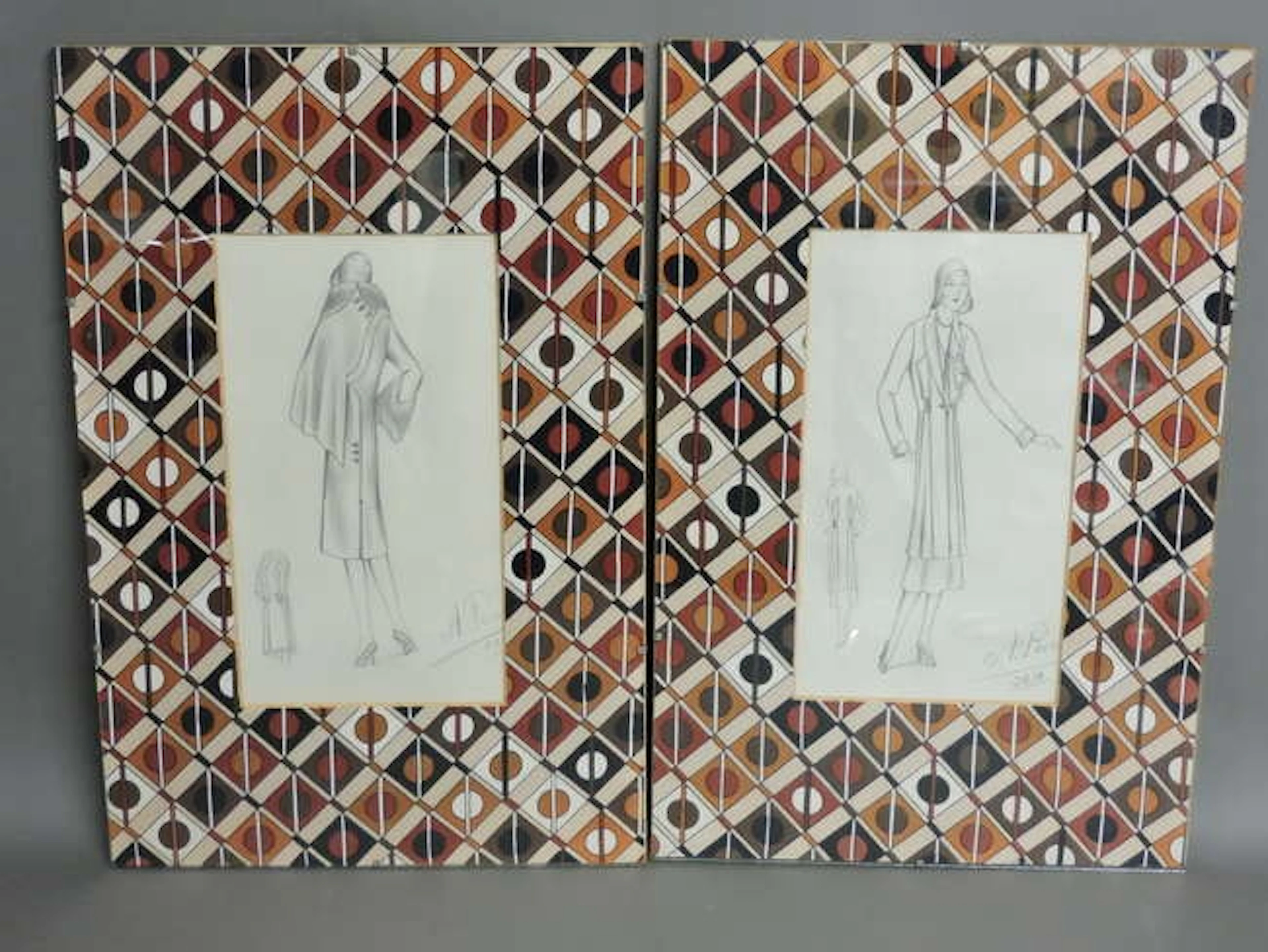Two pencil fashion drawings
