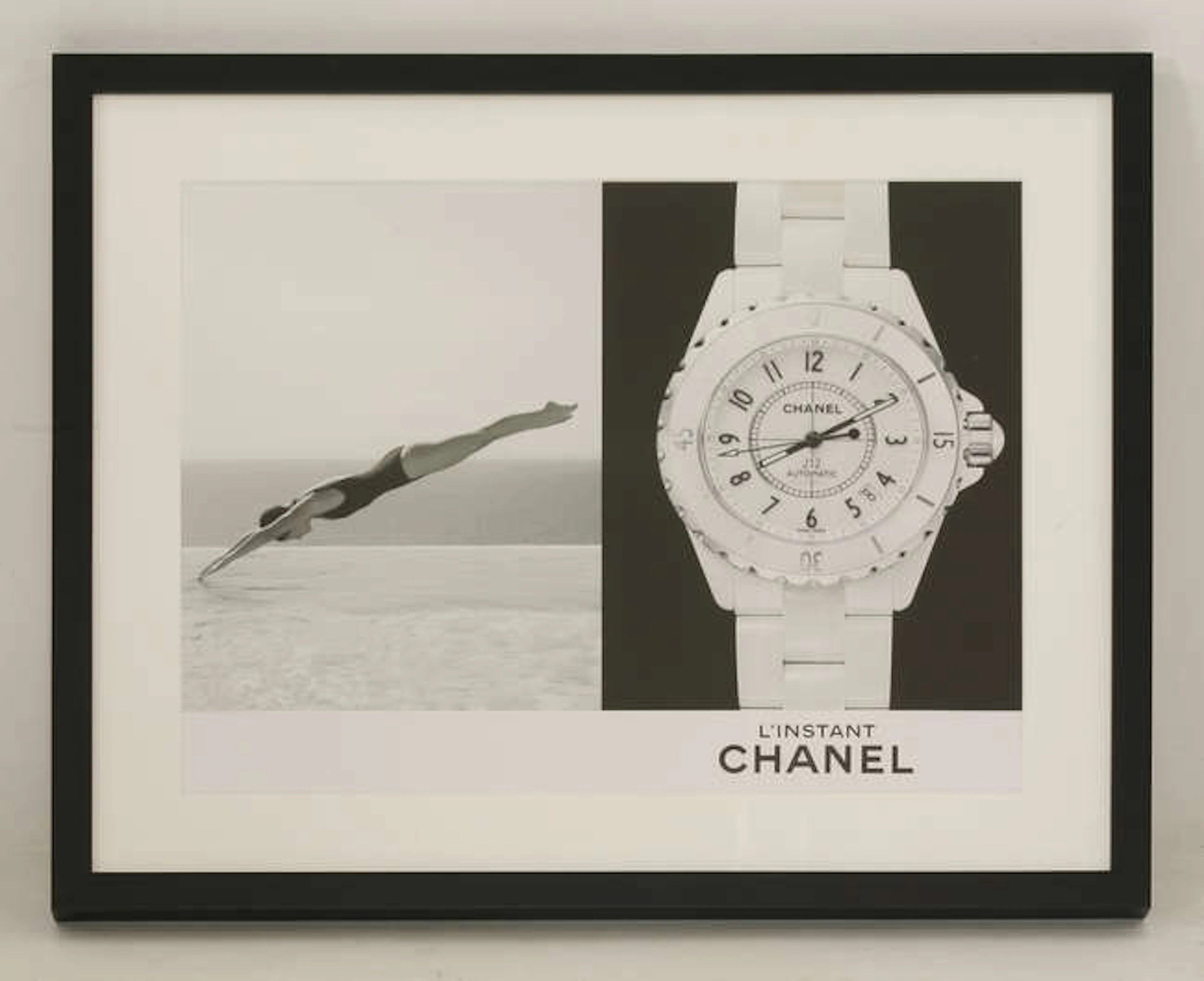 A Chanel photographic print, for the advertising campaign of Chanel's J12 white ceramic watch, ...