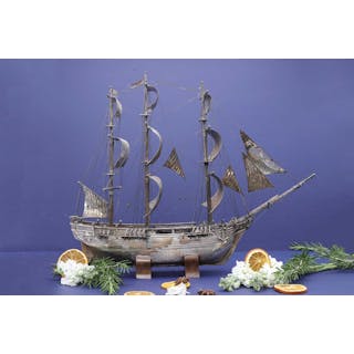 A white metal model of HMS Bounty