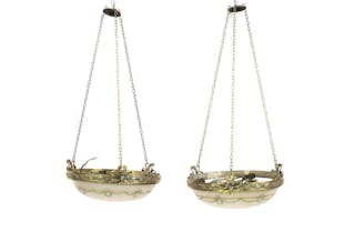 A pair of Victorian polished brass ceiling lights