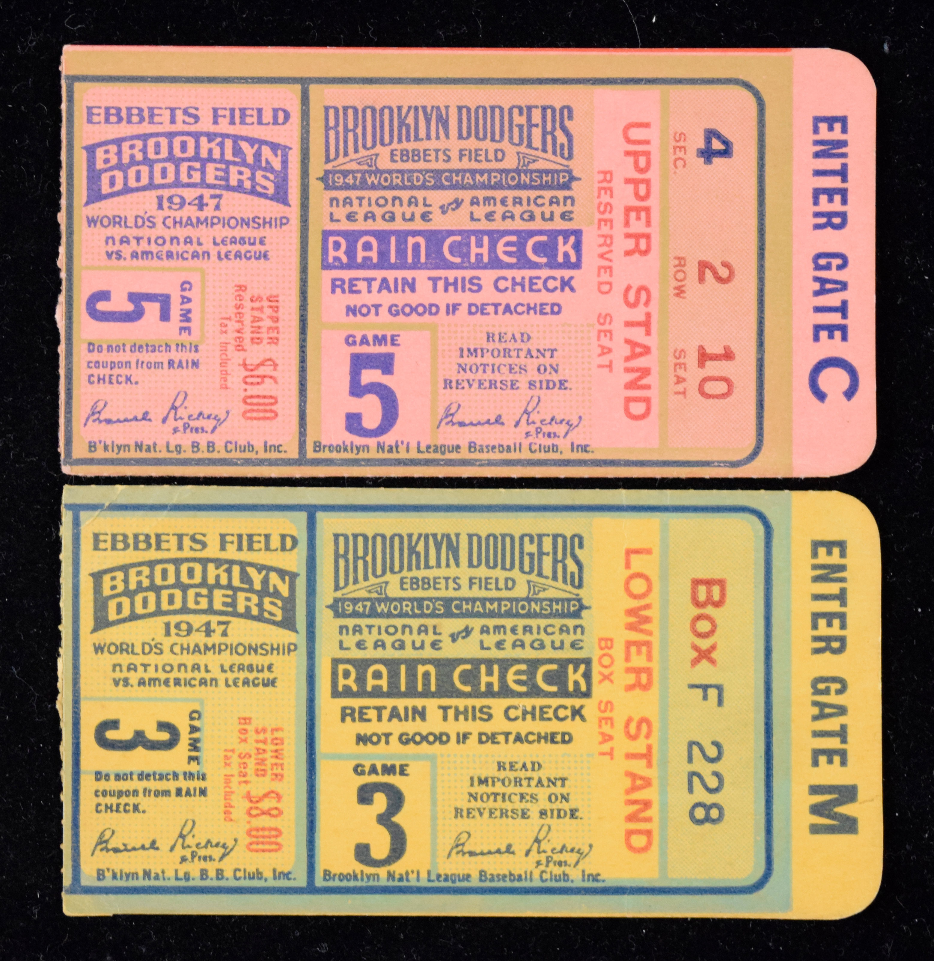 1947 World Series Games 3 And 5 Ticket Stubs Barnebys   9c089e128084310028882c82b2694d01 0 