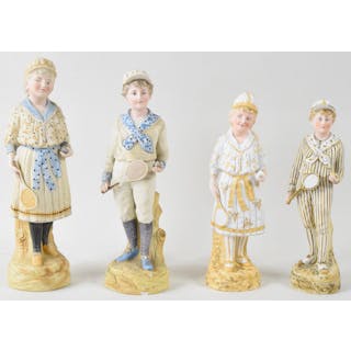 Lot of (4) Heubach German bisque porcelain tennis figurines