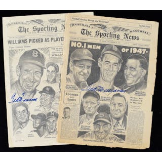 Ted Williams autographed 1947 and 1960 Sporting News covers (Sigs